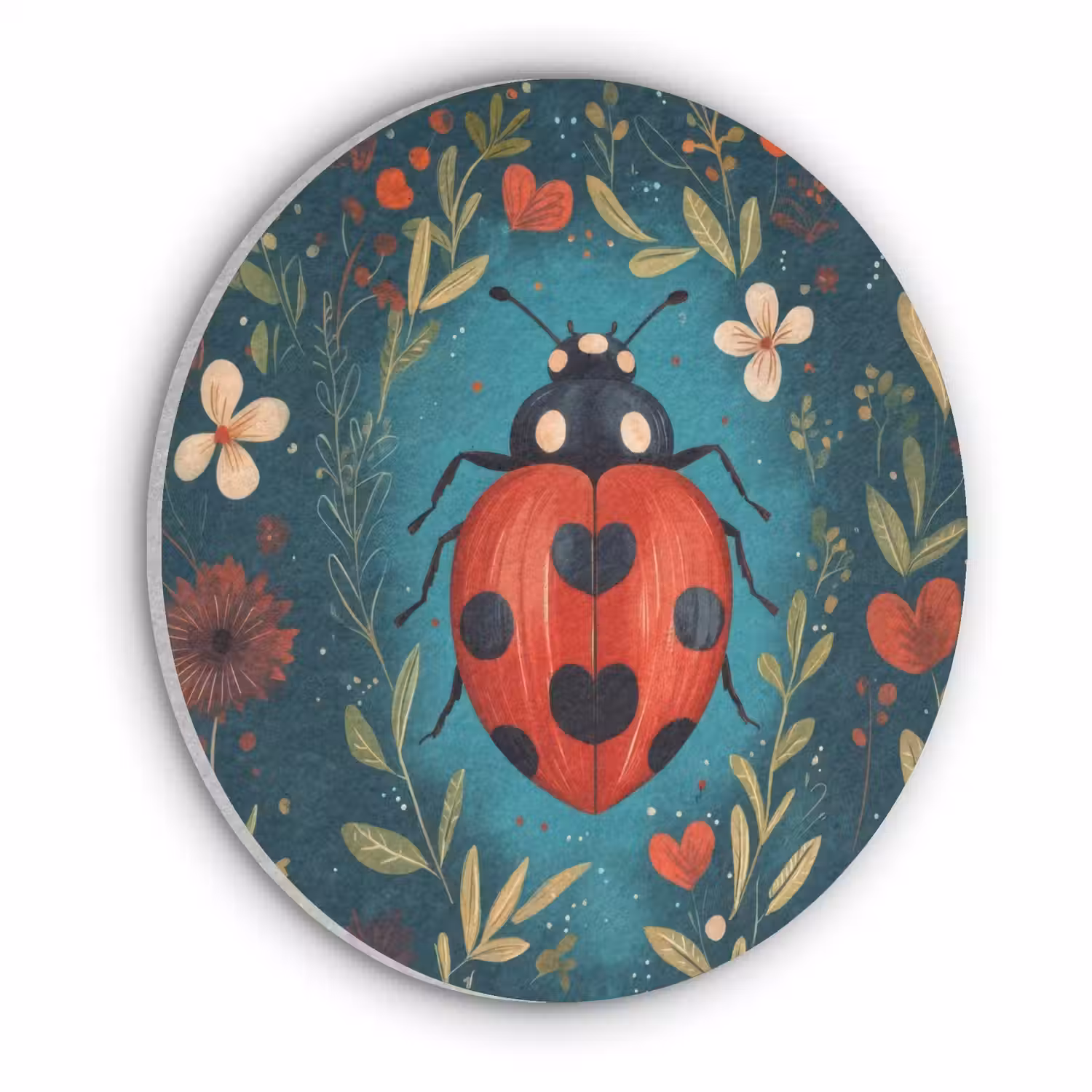 Bloemen - Lieveheersbeestje - Hartje - Rood Akoestische PET Vilt - Rond klein -3d