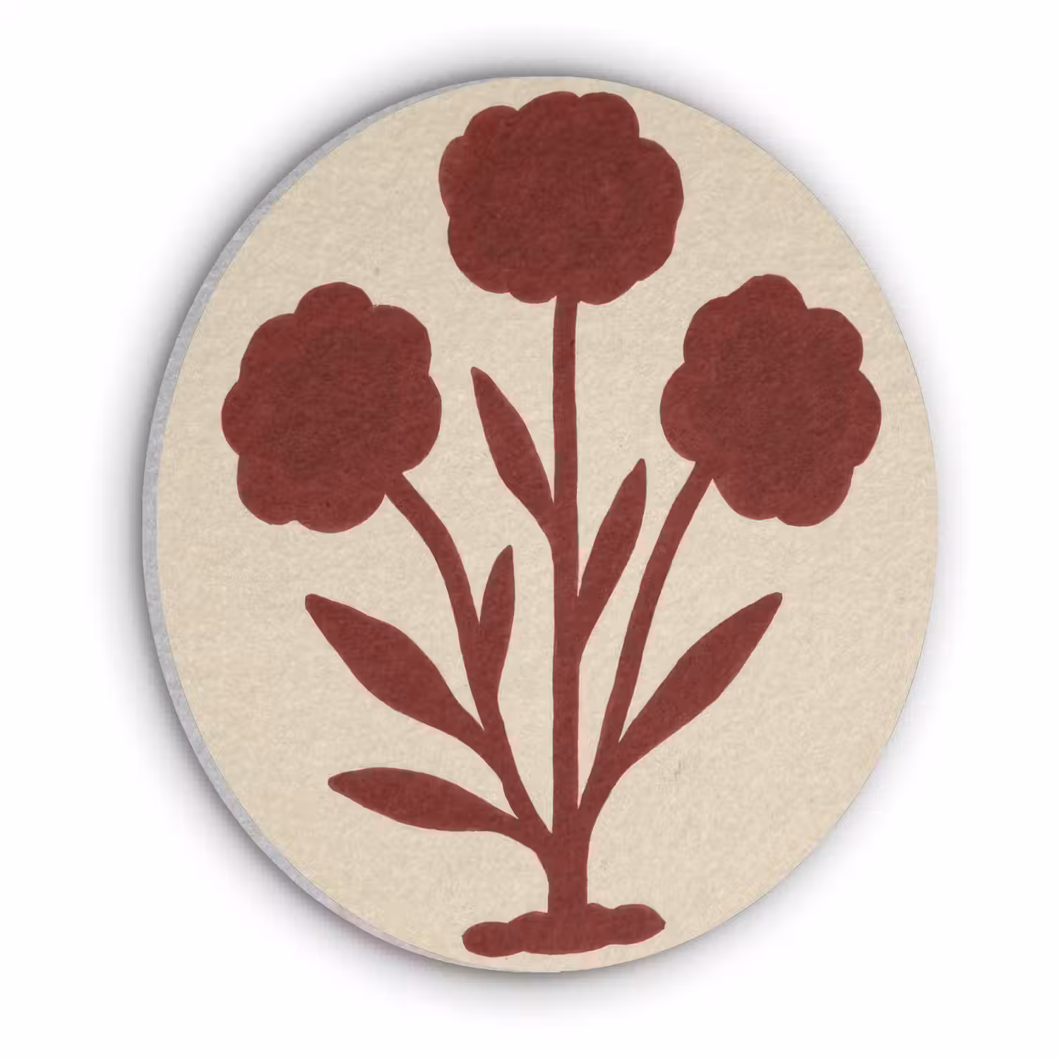 Bloemen - Bladeren - Rood - Minimalistisch Akoestische PET Vilt - Rond klein -3d