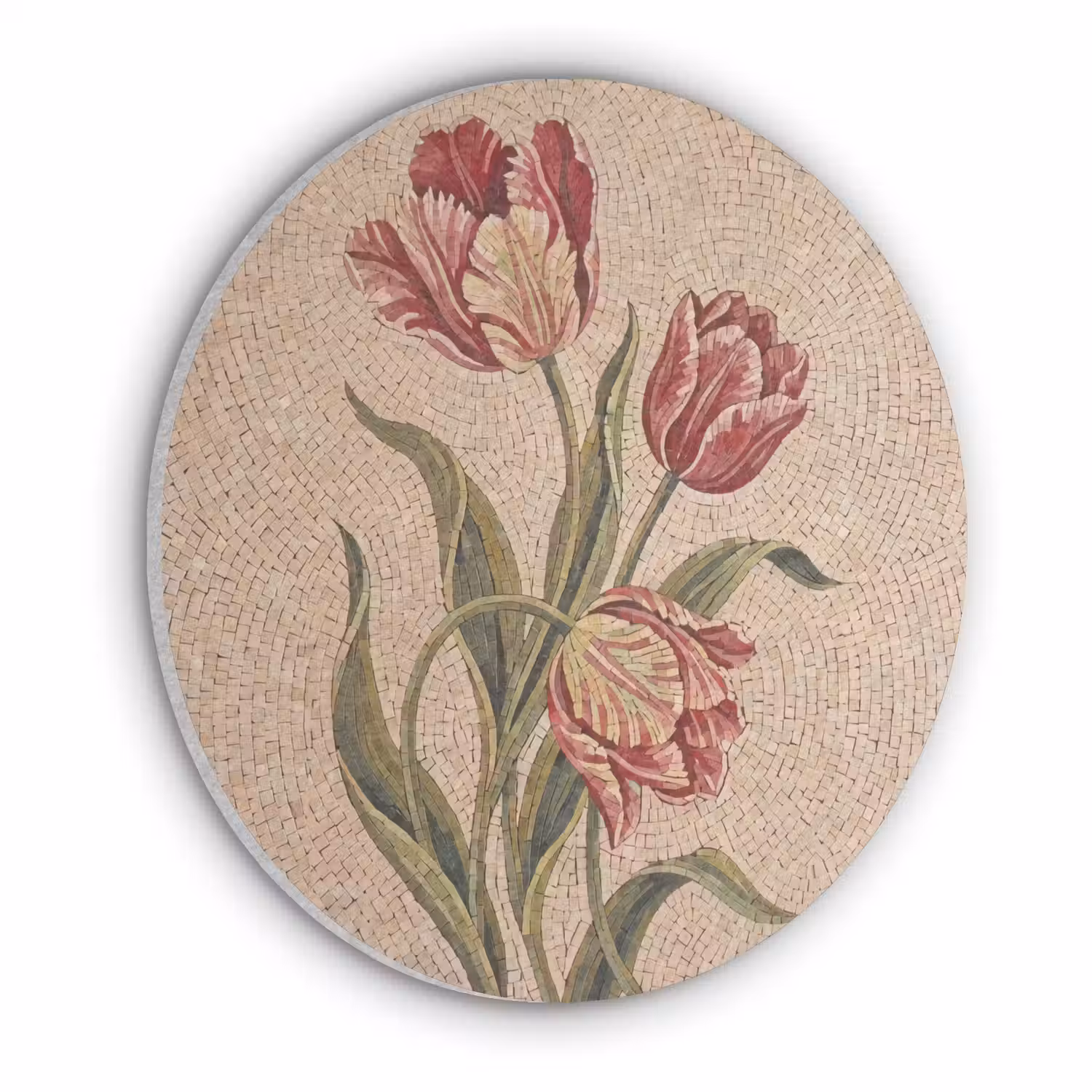 Bloemen - Mozaïek - Rood - Groen - Kunst Akoestische PET Vilt - Rond klein -3d