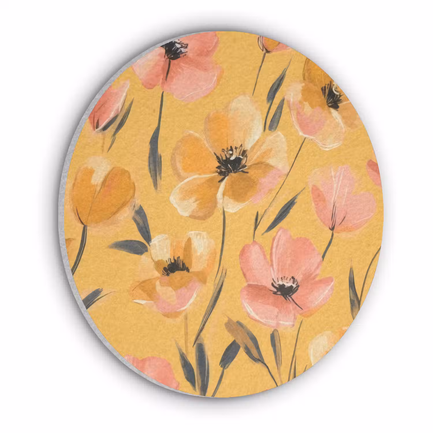 Bloemen - Geschilderd - Geel Akoestische PET Vilt - Rond klein -3d