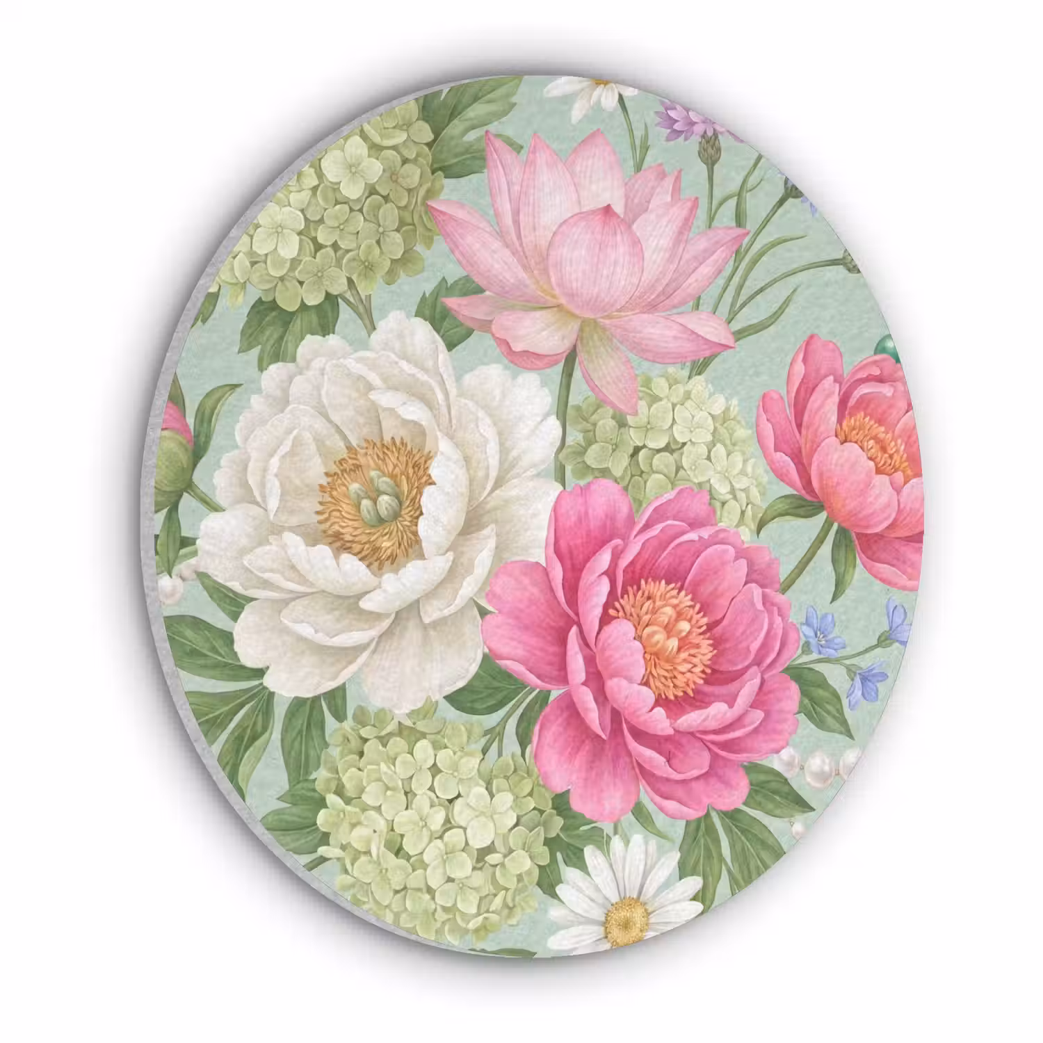 Bloemen - Patroon - Botanisch - Groen Akoestische PET Vilt - Rond klein -3d