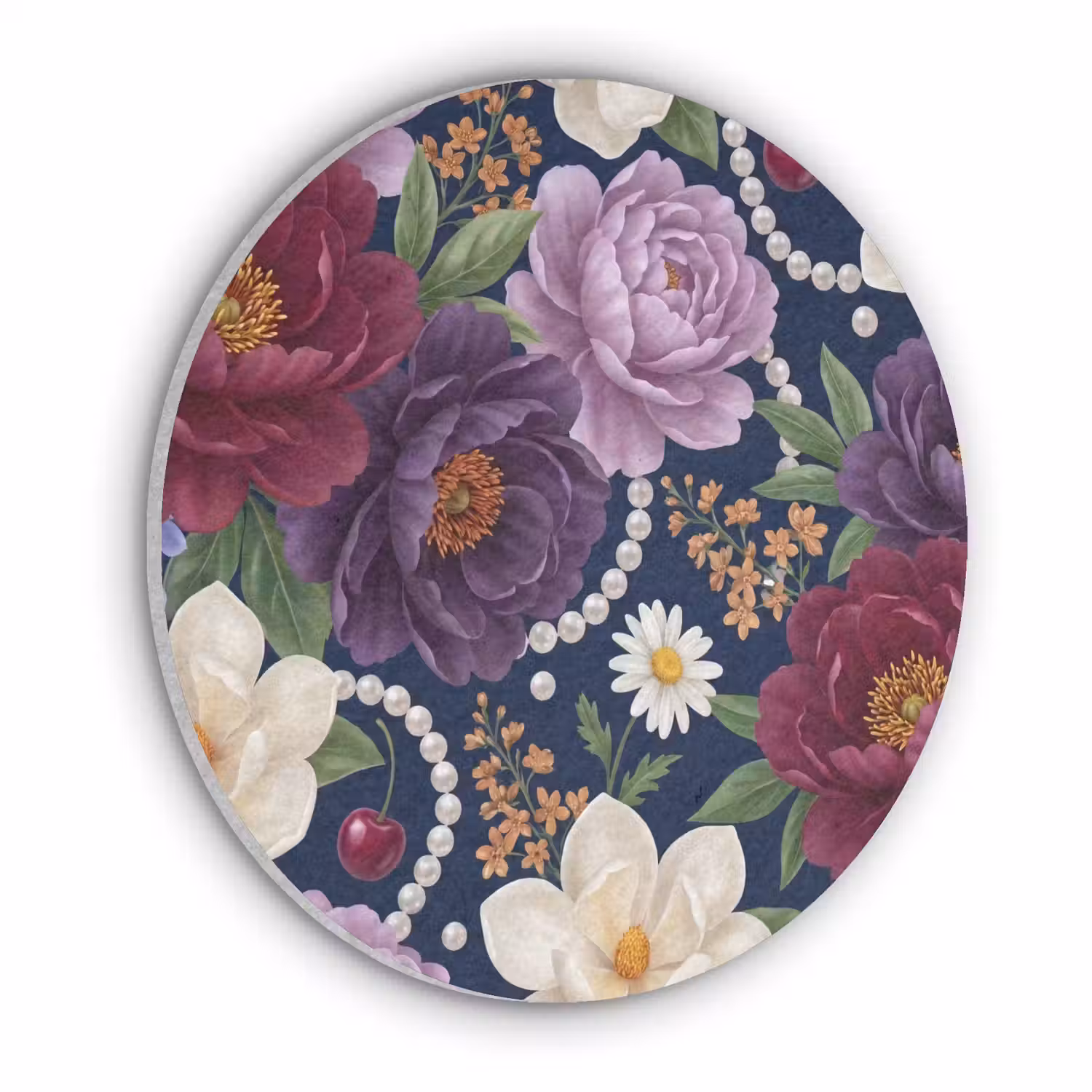 Bloemen - Parels - Decoratie - Modern - Blauw Akoestische PET Vilt - Rond klein -3d