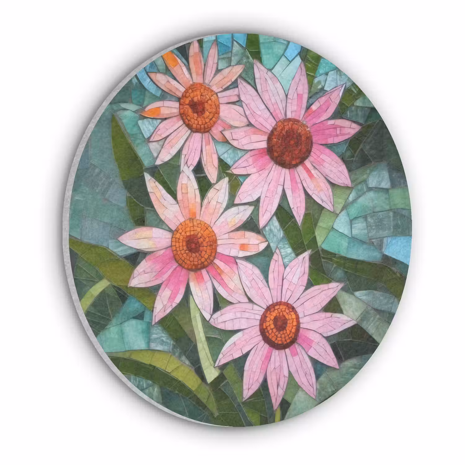 Bloemen - Roze - Glasmozaïek Akoestische PET Vilt - Rond klein -3d