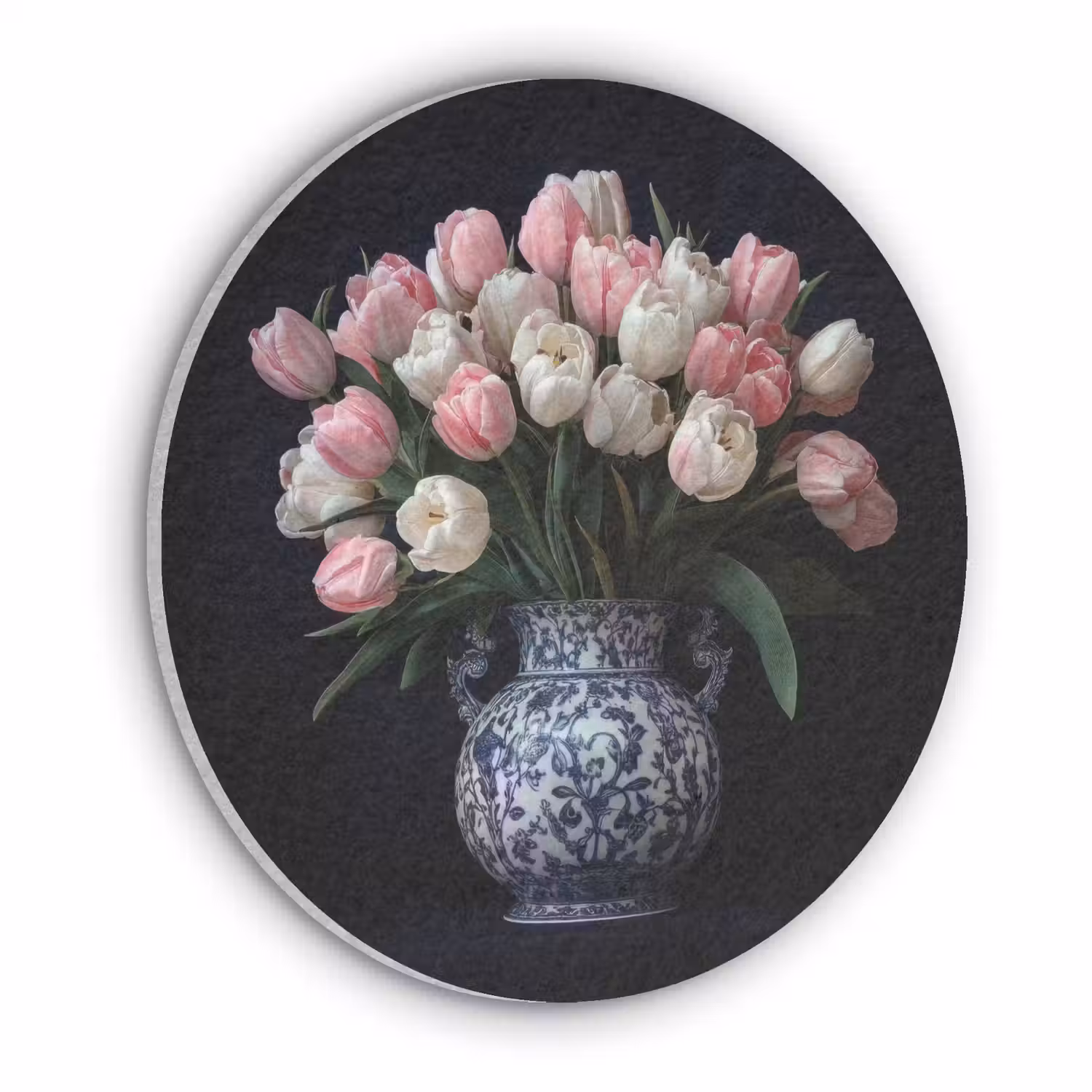 Bloemen - Roze - Tulpen - Vaas Akoestische PET Vilt - Rond klein -3d
