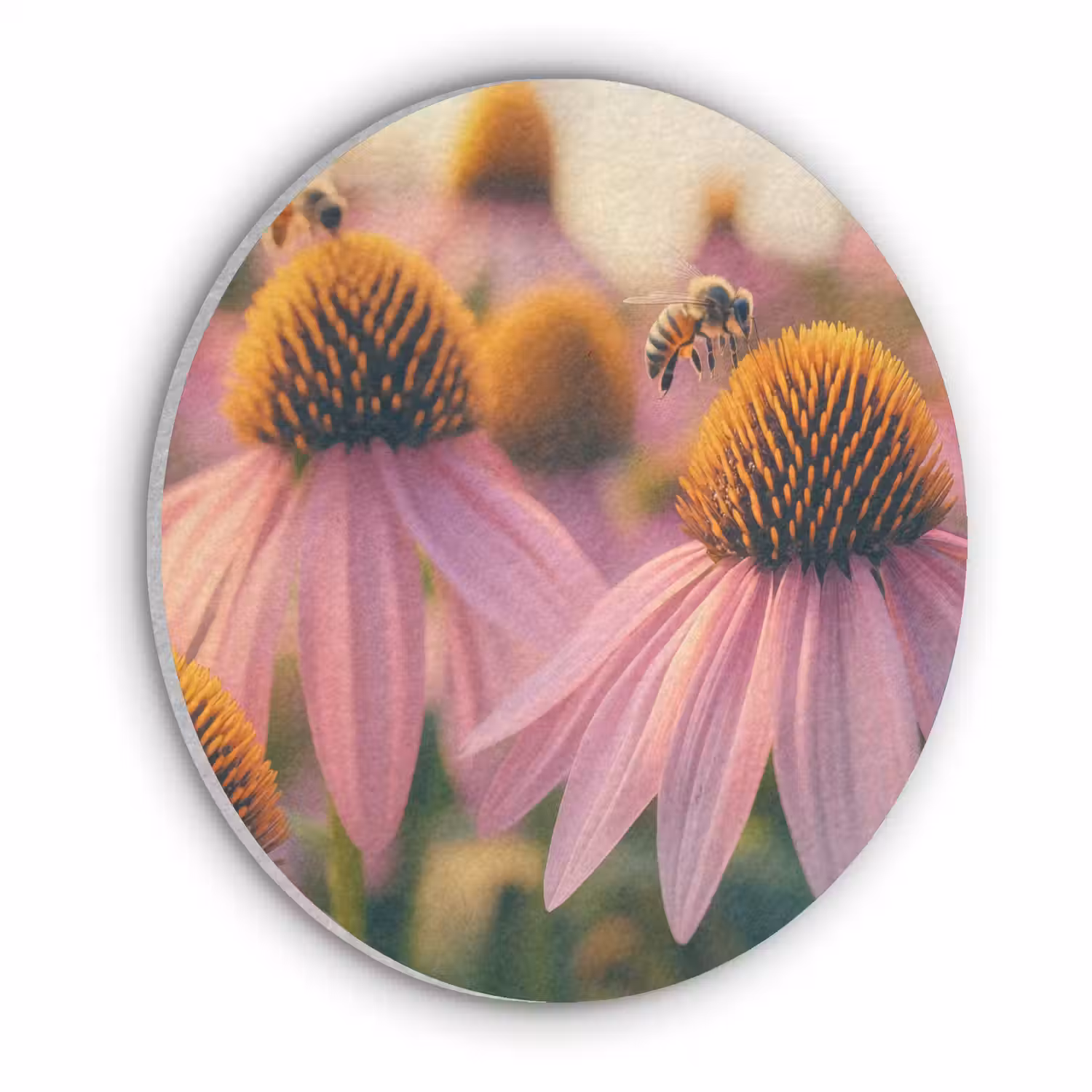 Bloemen - Paars - Bijen Akoestische PET Vilt - Rond klein -3d