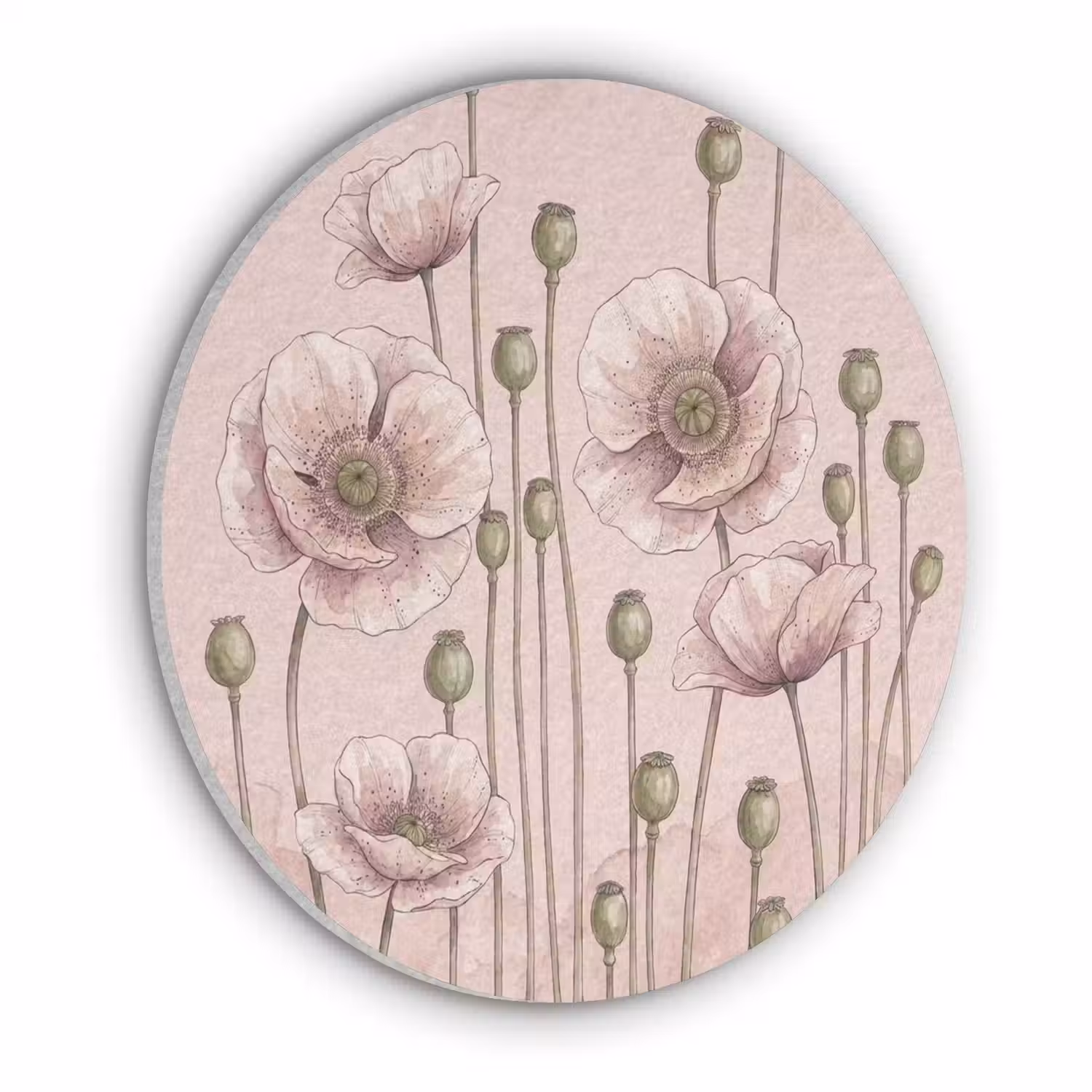 Bloemen - Zomer - Natuur - Aquarel - Roze Akoestische PET Vilt - Rond klein -3d