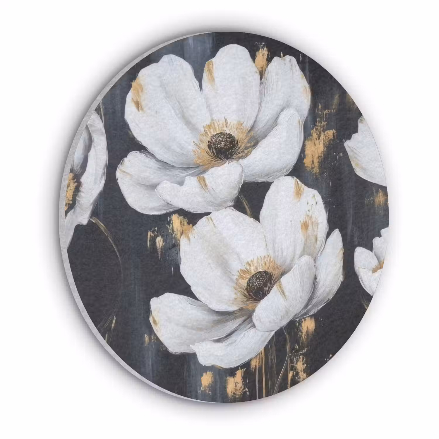 Bloemen - Wit - Abstract Akoestische PET Vilt - Rond klein -3d