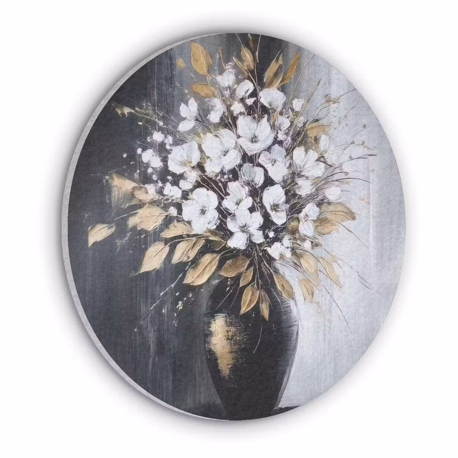 Bloemen - Wit - Vaas - Abstract Akoestische PET Vilt - Rond klein -3d