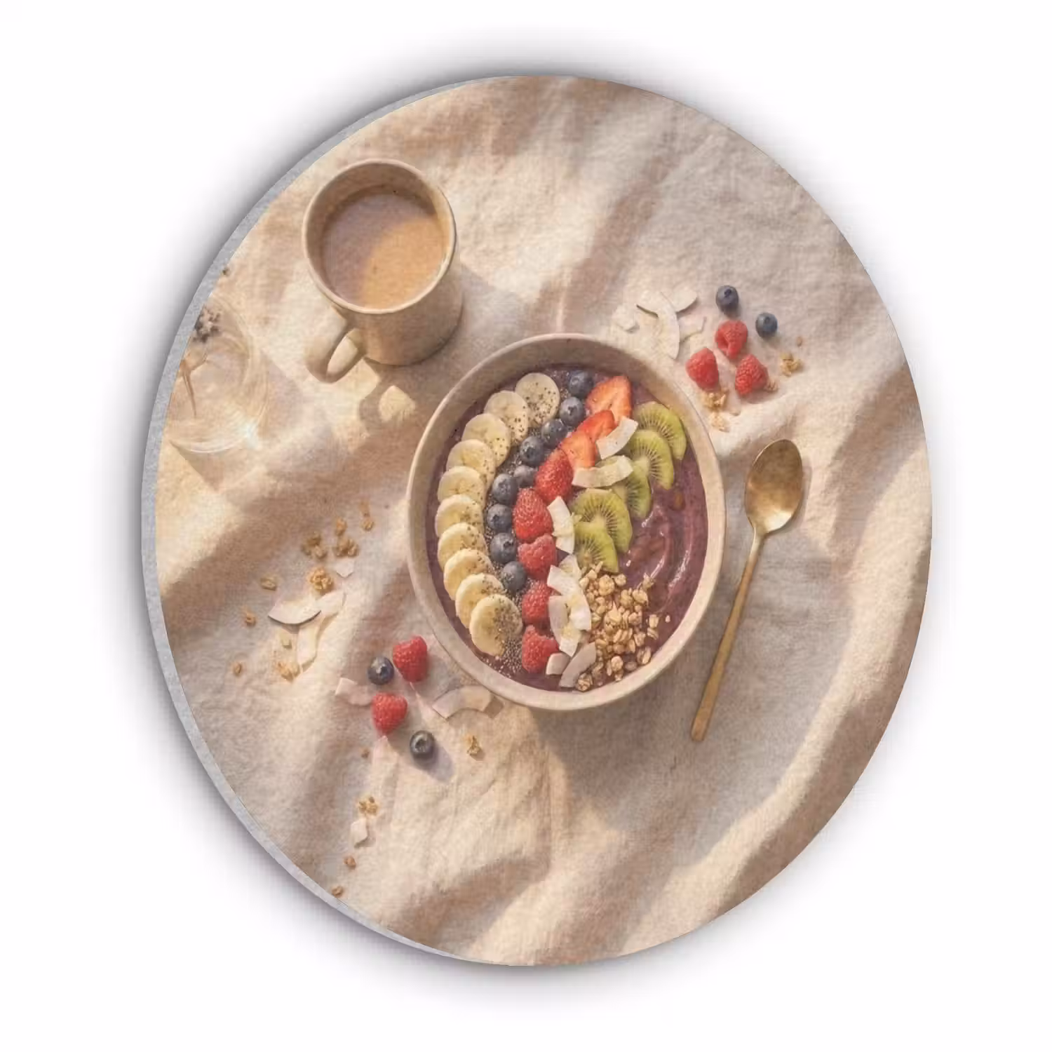 Eten - Ontbijtkom - Fruit - Gezond - Kleurrijk Akoestische PET Vilt - Rond klein -3d