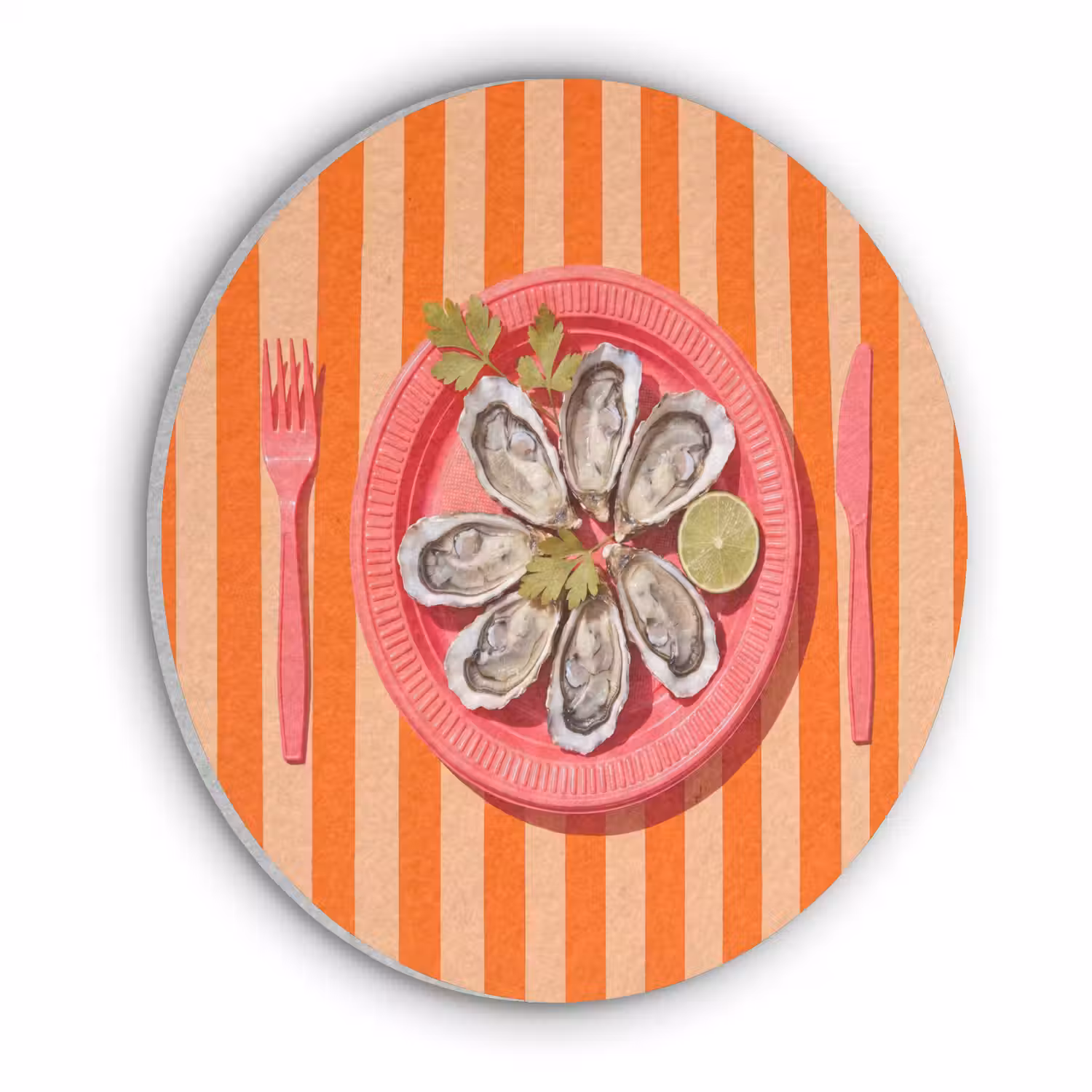 Eten - Oester - Zeevruchten - Oranje - Modern Akoestische PET Vilt - Rond klein -3d