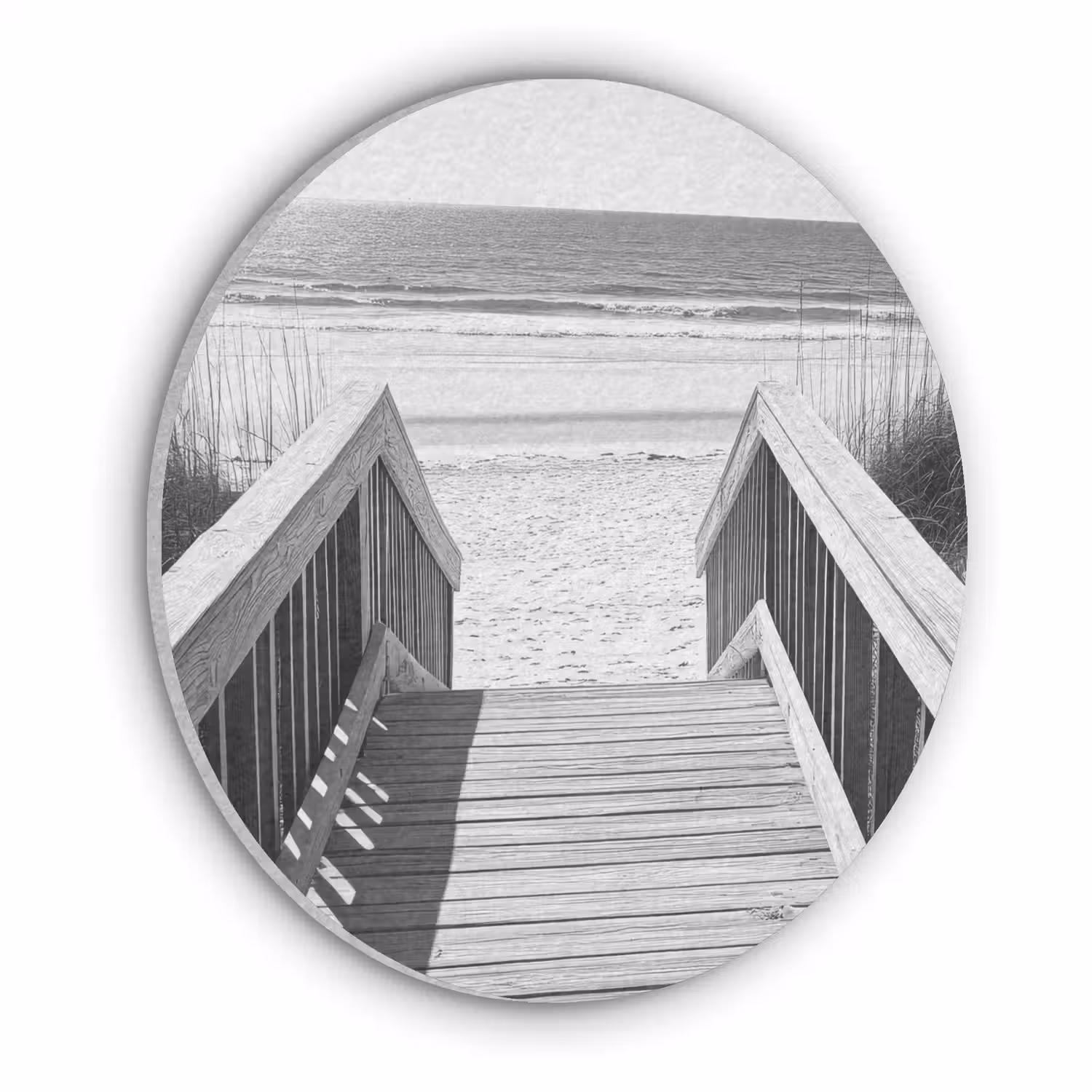 Loopbrug - Hout - Strand - Zee Akoestische PET Vilt - Rond klein -3d