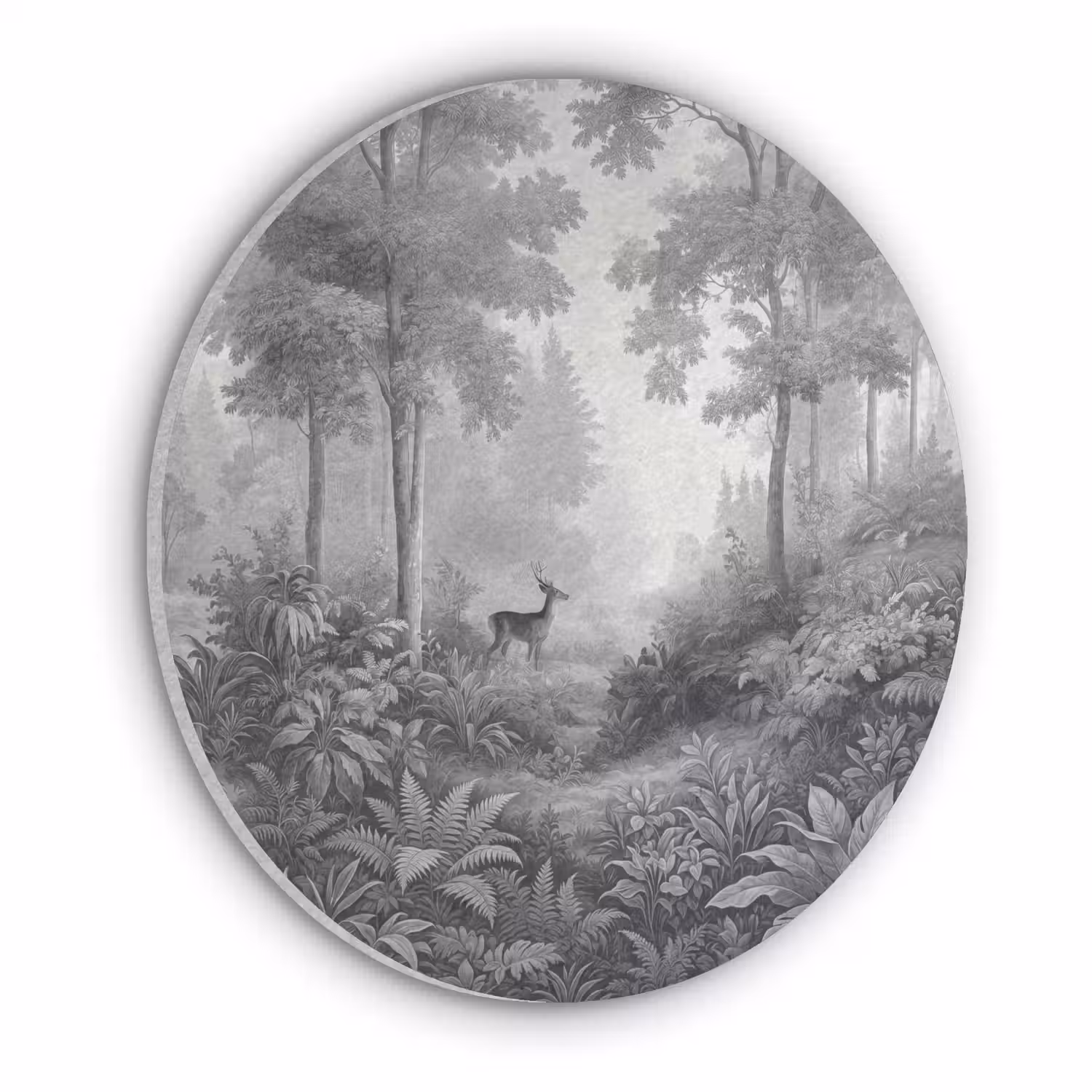 Bos - Hert - Zwart - Wit Akoestische PET Vilt - Rond klein -3d