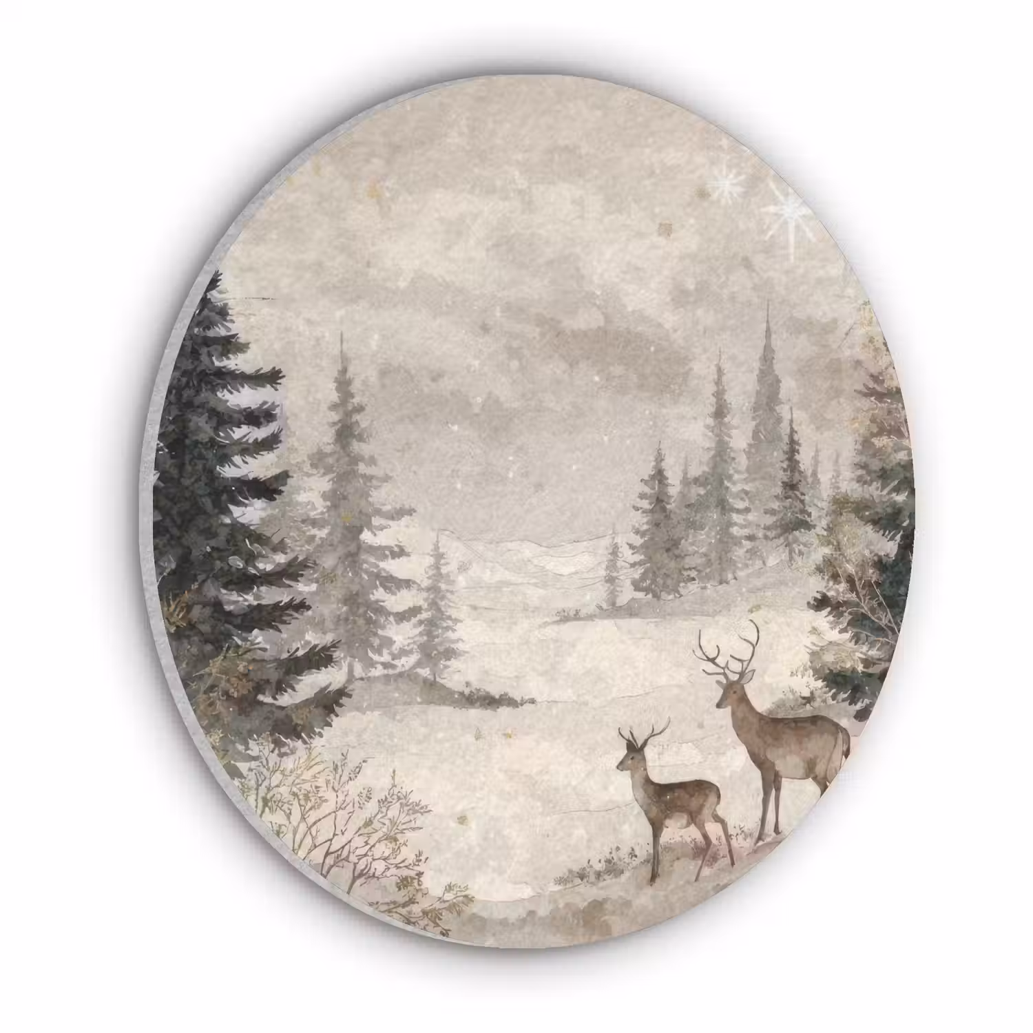 Bos - Herten - Winter - Sneeuw Akoestische PET Vilt - Rond klein -3d