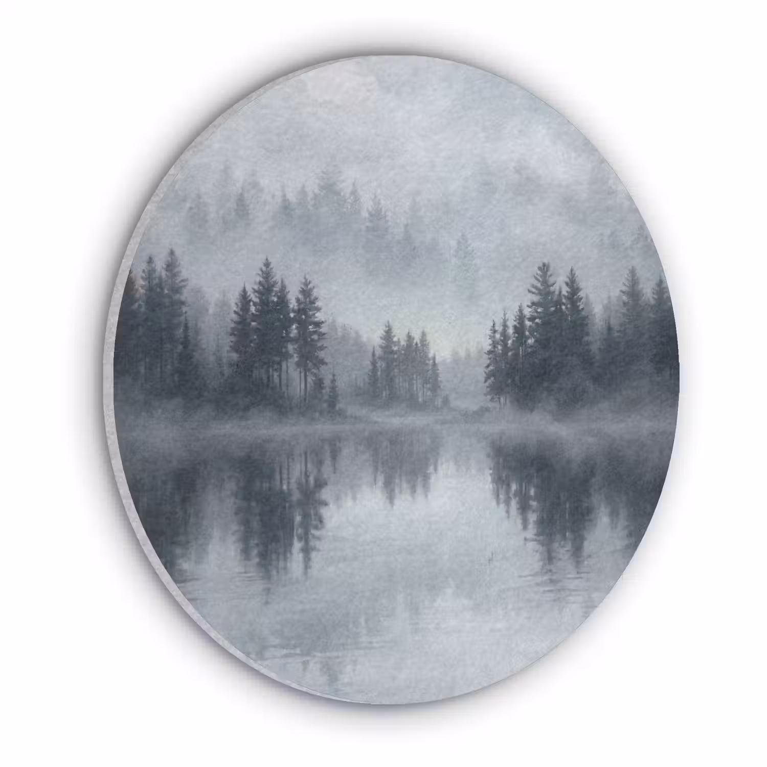 Bos - Meer - Mist - Natuur - Grijs Akoestische PET Vilt - Rond klein -3d