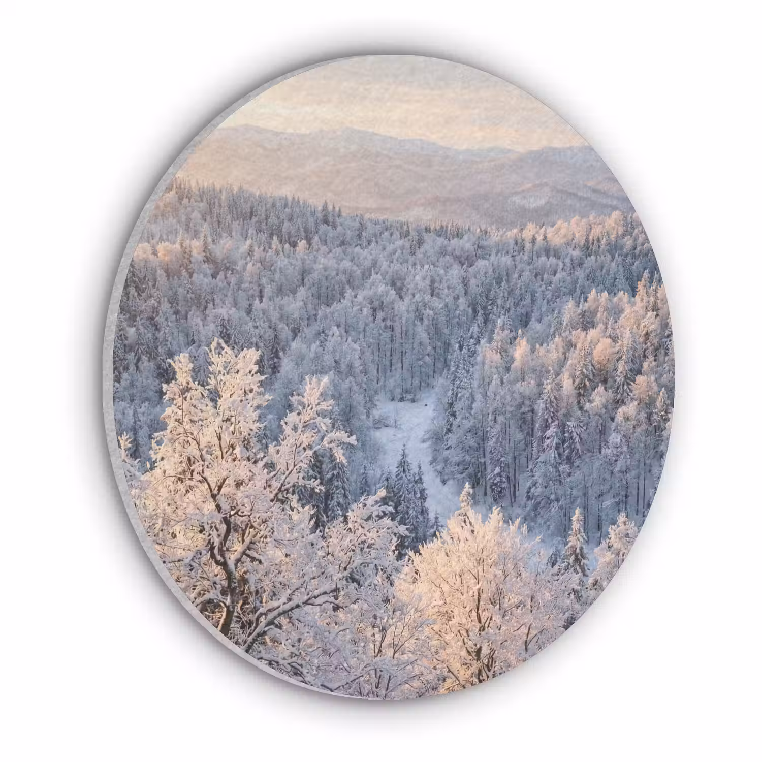 Bos - Bergen - Goud - Winter - Warm Akoestische PET Vilt - Rond klein -3d