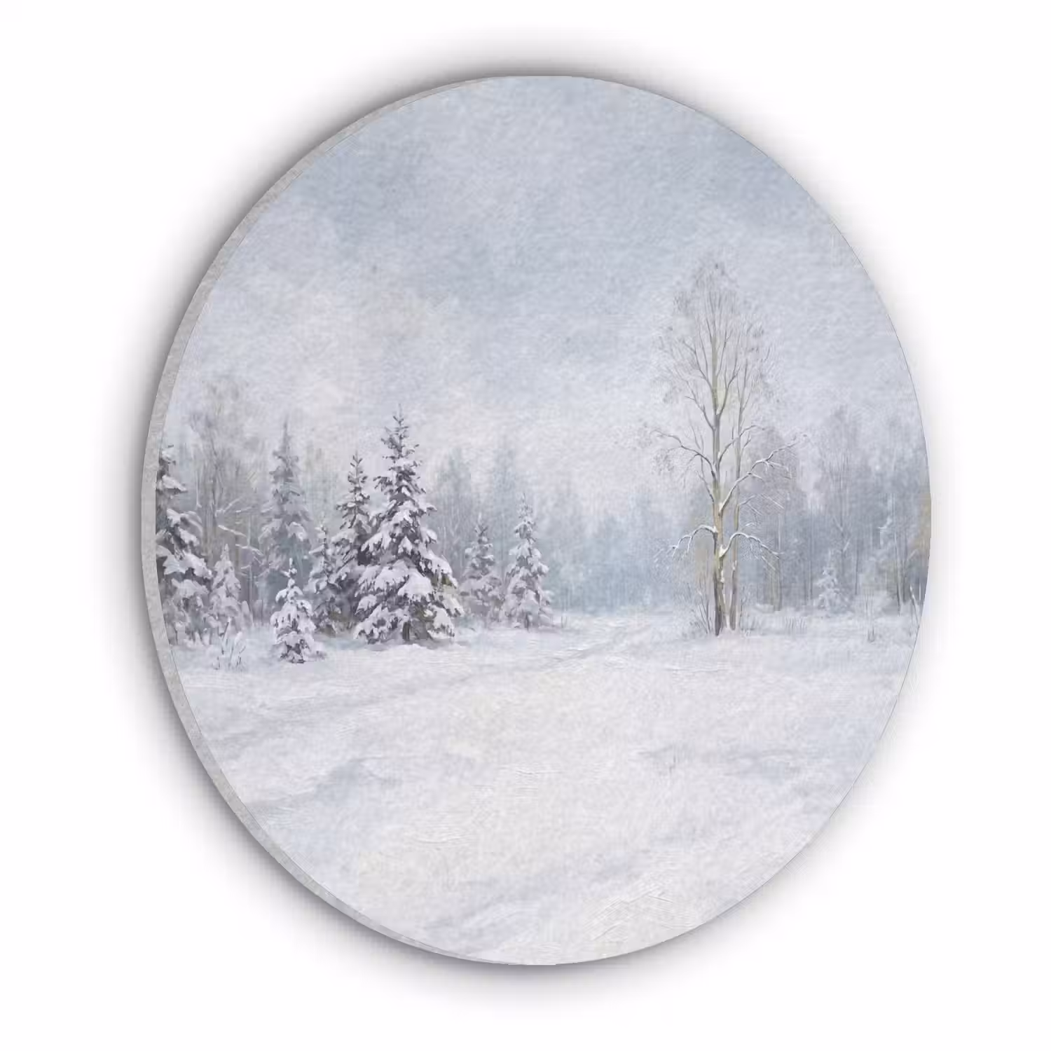 Bospad - Dennen - Sneeuw - Winter - Rustgevend Akoestische PET Vilt - Rond klein -3d