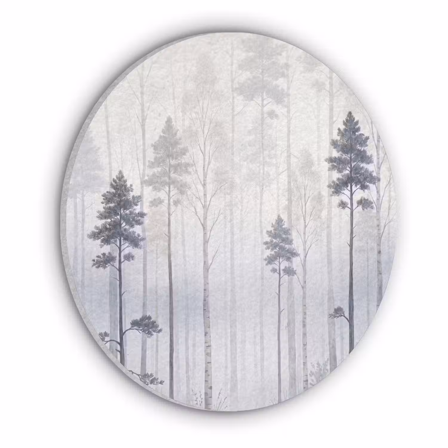 Bos - Bomen - Mist - Natuur - Illustratie - Grijs Akoestische PET Vilt - Rond klein -3d