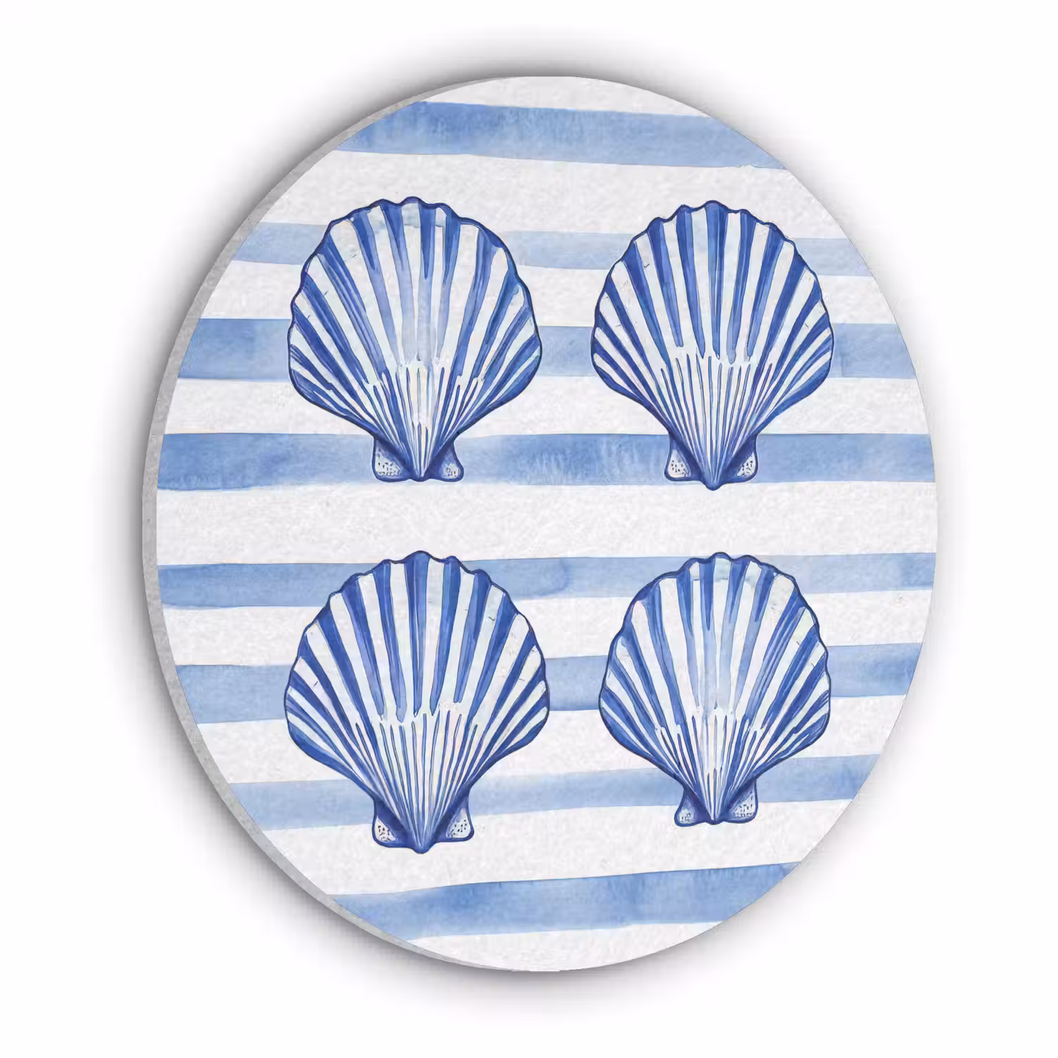 Vier schelpen - Blauw - Wit - Strepen Akoestische PET Vilt - Rond klein -3d