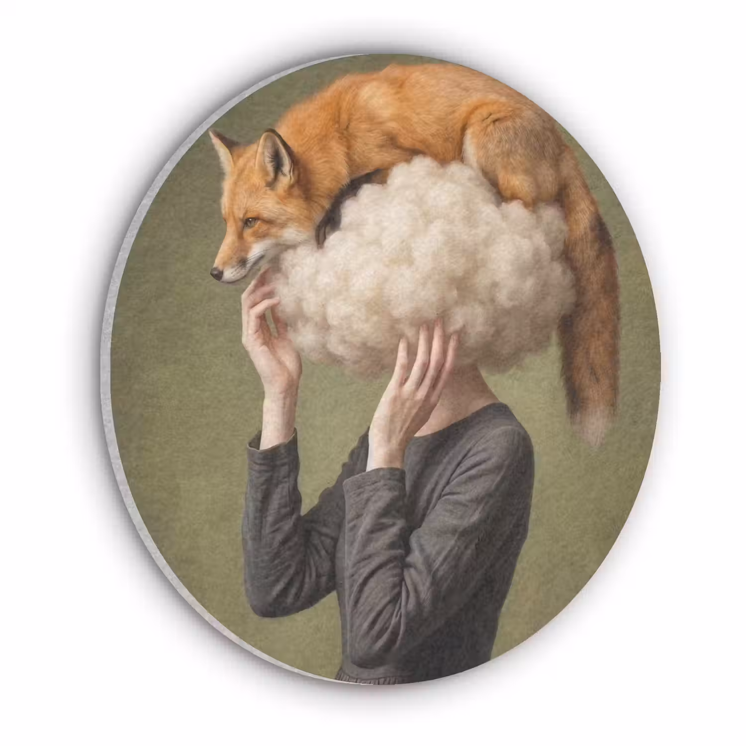 Vos - Surrealistisch - Groen Akoestische PET Vilt - Rond klein -3d