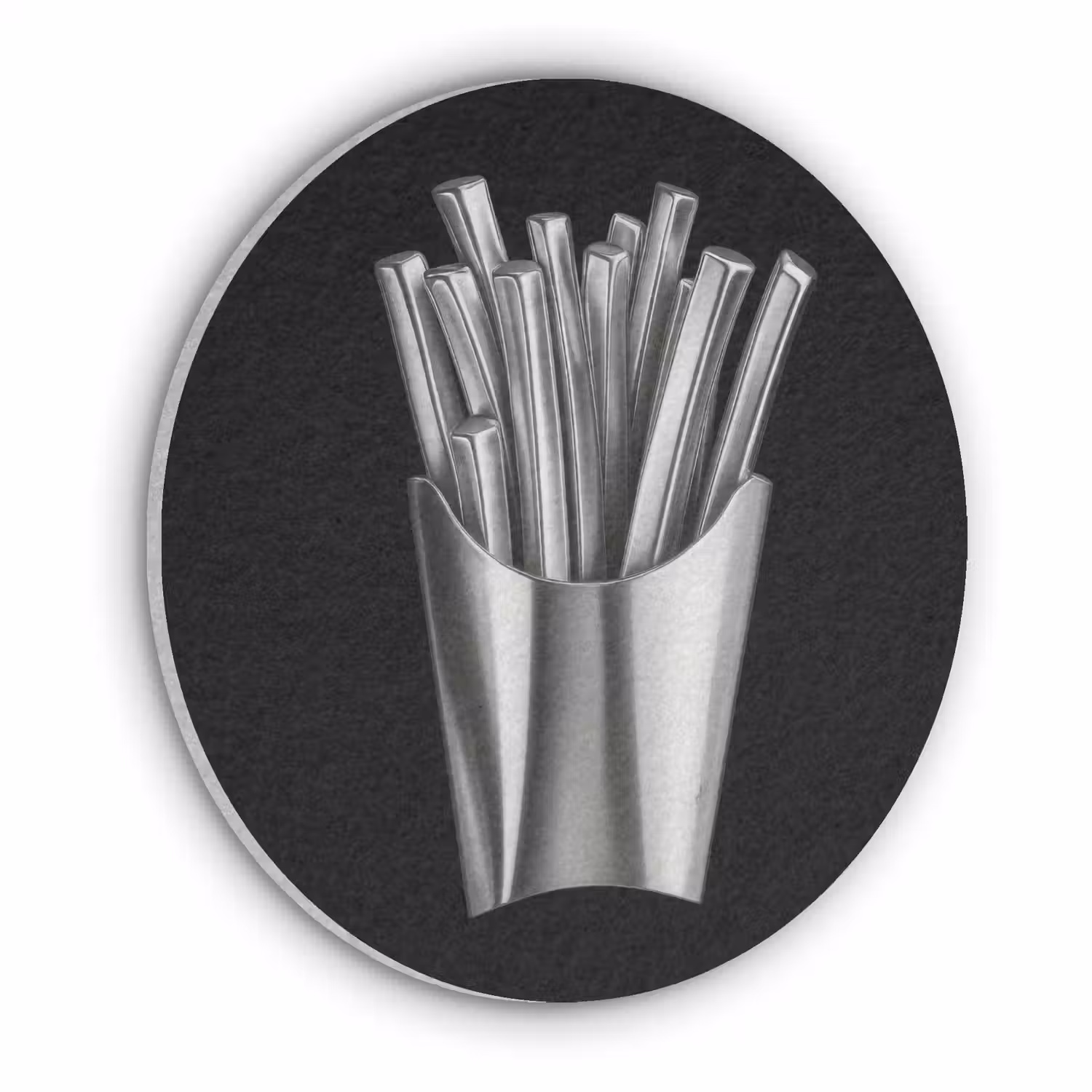 Frietjes - Futuristisch - Zilver Akoestische PET Vilt - Rond klein -3d