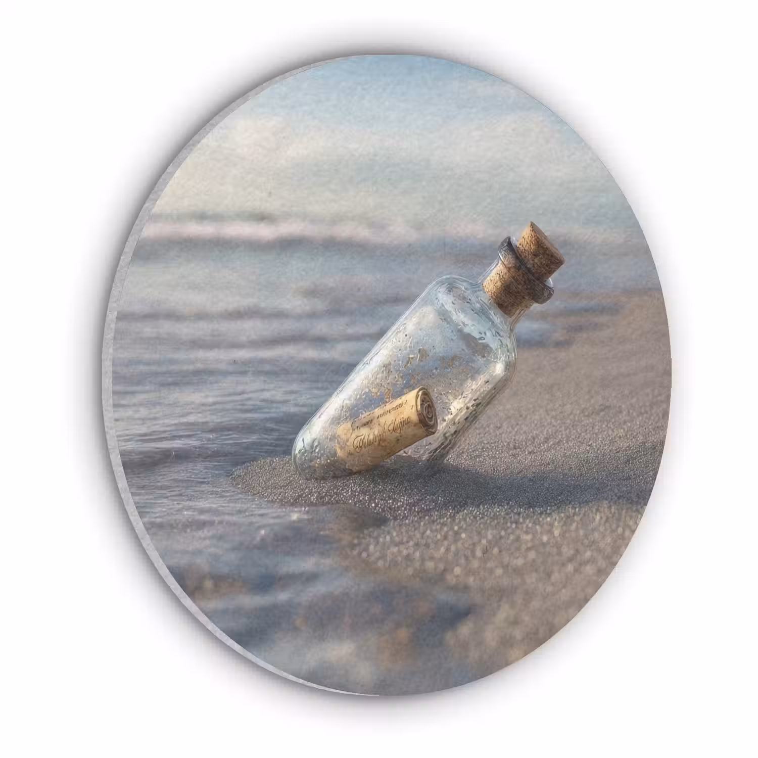 Glazenfles - Post - Zee - Zand Akoestische PET Vilt - Rond klein -3d