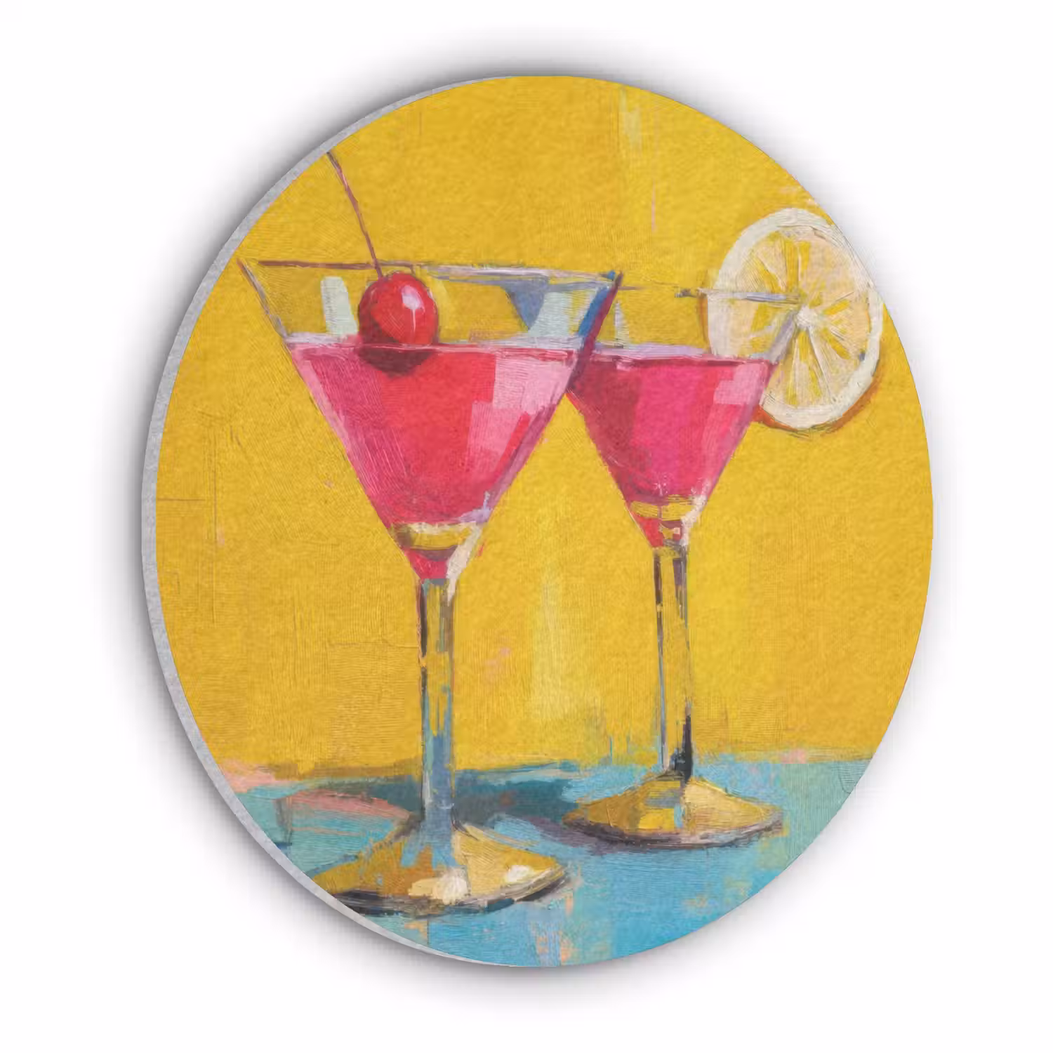 Glazen - Cocktail - Citroen - Kers Akoestische PET Vilt - Rond klein -3d