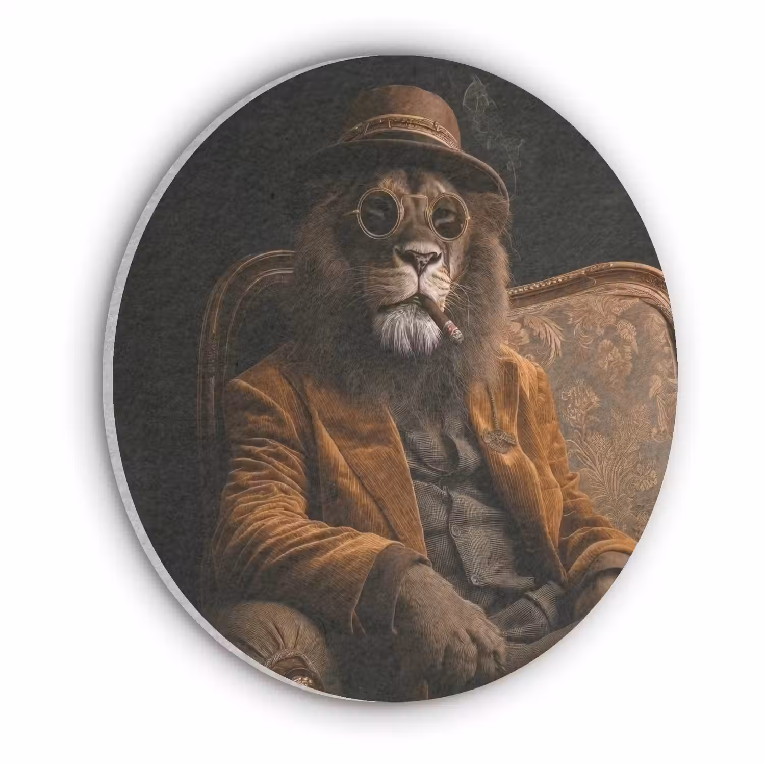 Bril - Leeuw - Bank - Hoed Akoestische PET Vilt - Rond klein -3d