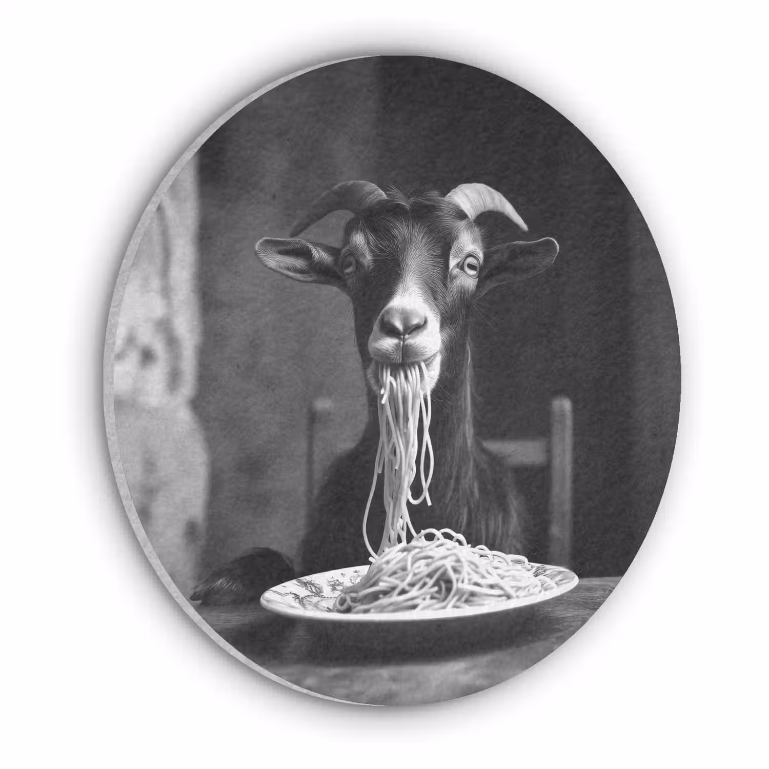 Geit - Bord - Spaghetti - Zwart Wit Akoestische PET Vilt - Rond klein -3d