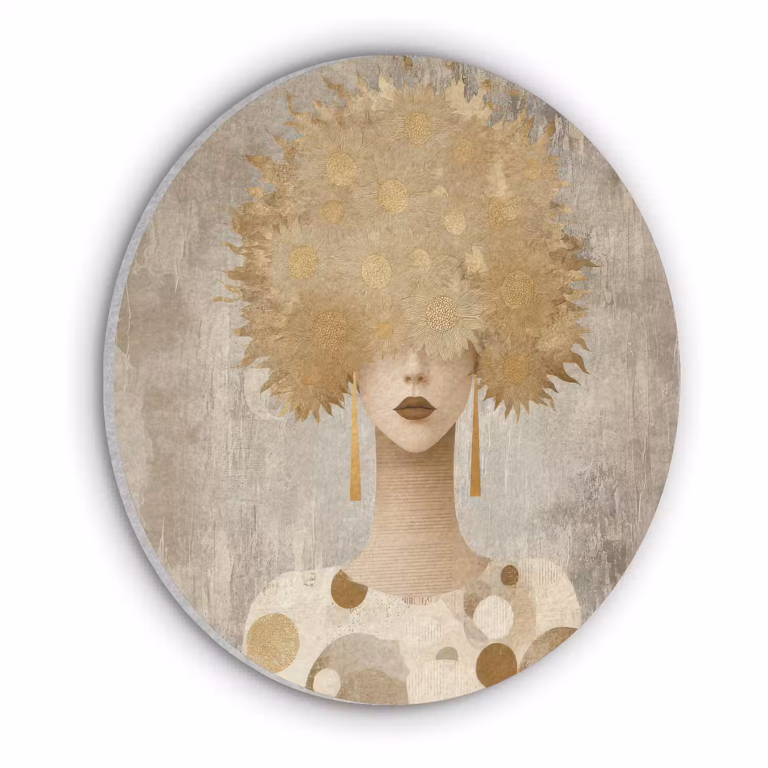 Goud - Portret - Vrouw Akoestische PET Vilt - Rond klein -3d