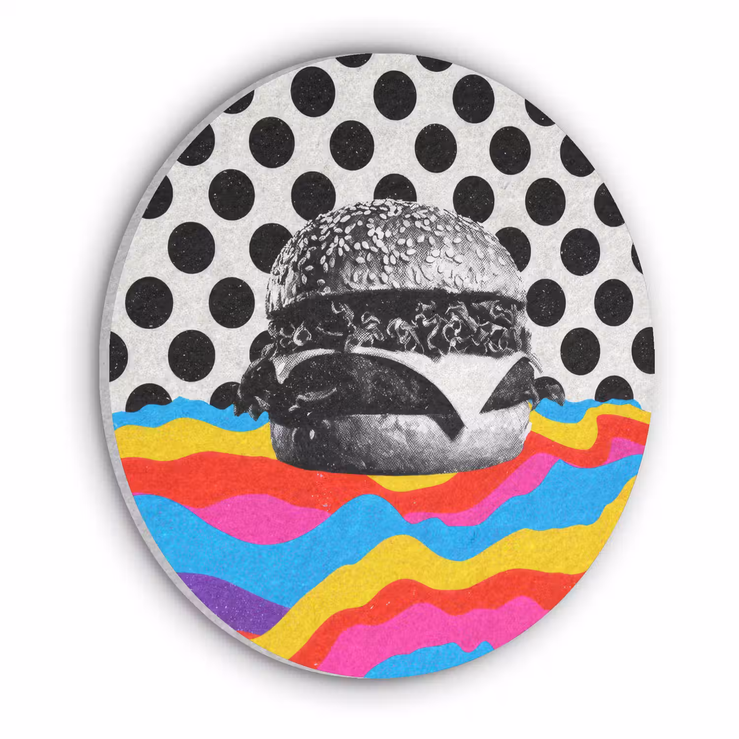 Hamburger - Stippen - Golven - Kleuren Akoestische PET Vilt - Rond klein -3d