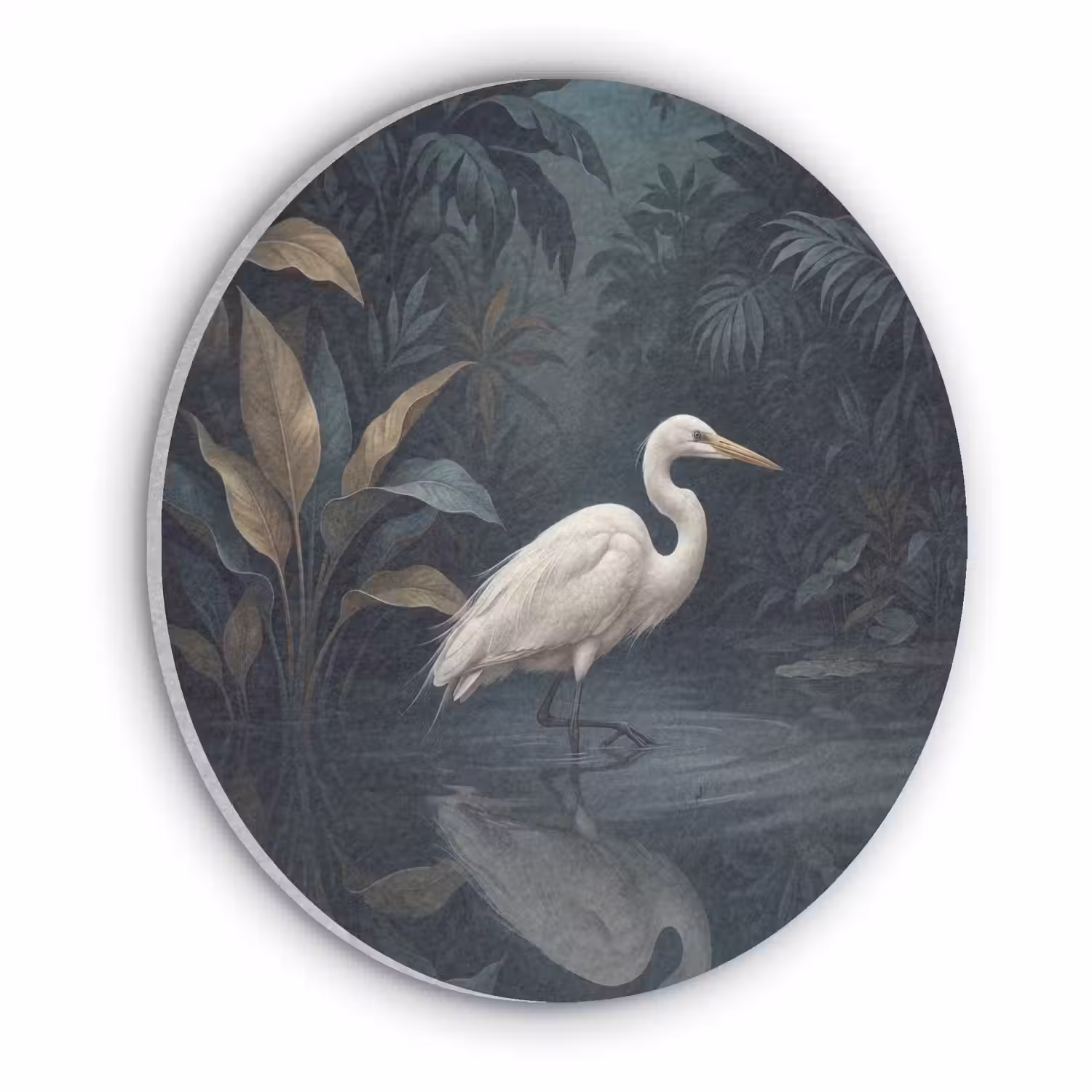 Reiger - Water - Natuur - Modern - Wit Akoestische PET Vilt - Rond klein -3d