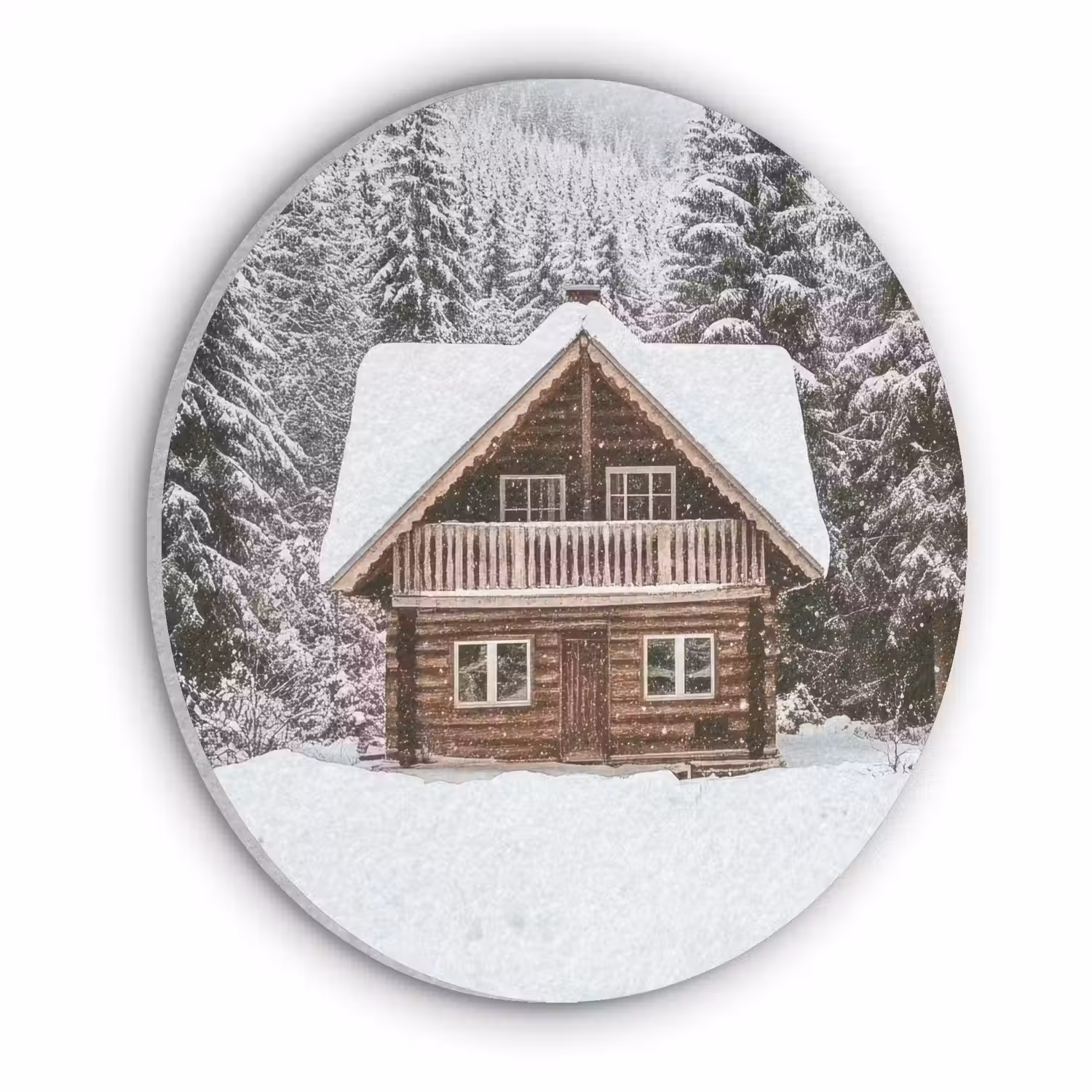 Huis - Bos - Winter - Natuur - Sneeuw Akoestische PET Vilt - Rond klein -3d