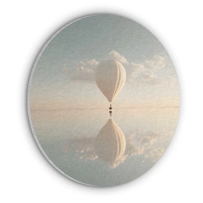 Luchtballon - Wolken - Water - Blauw Akoestische PET Vilt - Rond klein -3d