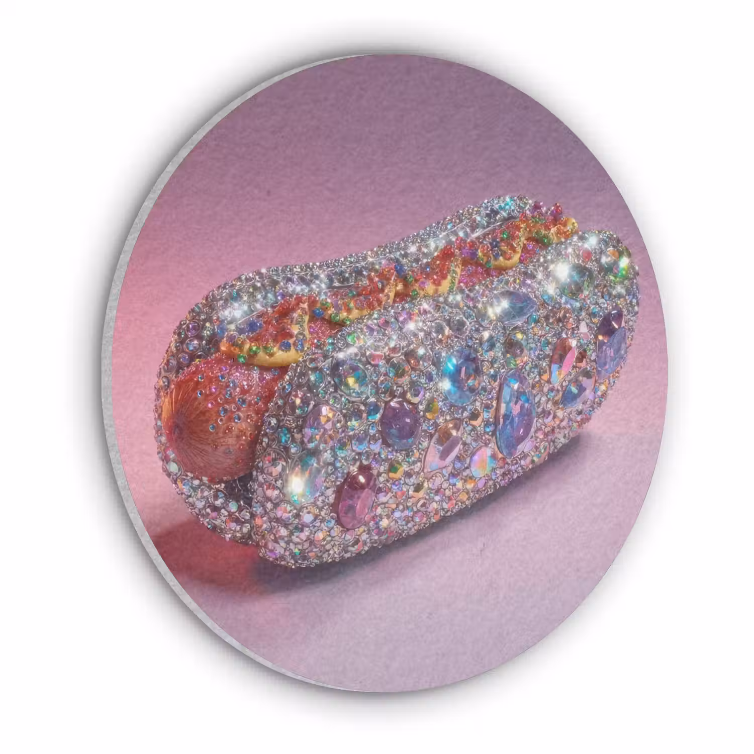 Hotdog - Steentjes - Glitters - Paars Akoestische PET Vilt - Rond klein -3d