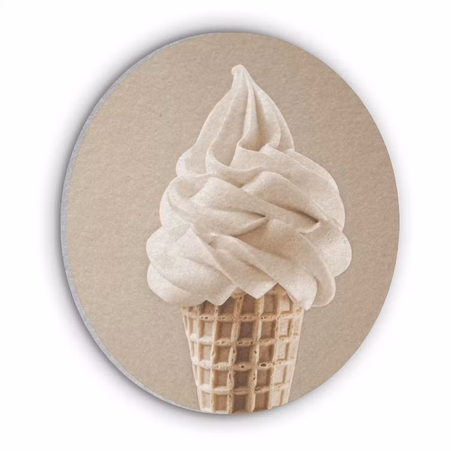 IJs - Softijs - Romig - Hoorntje - Beige Akoestische PET Vilt - Rond klein -3d