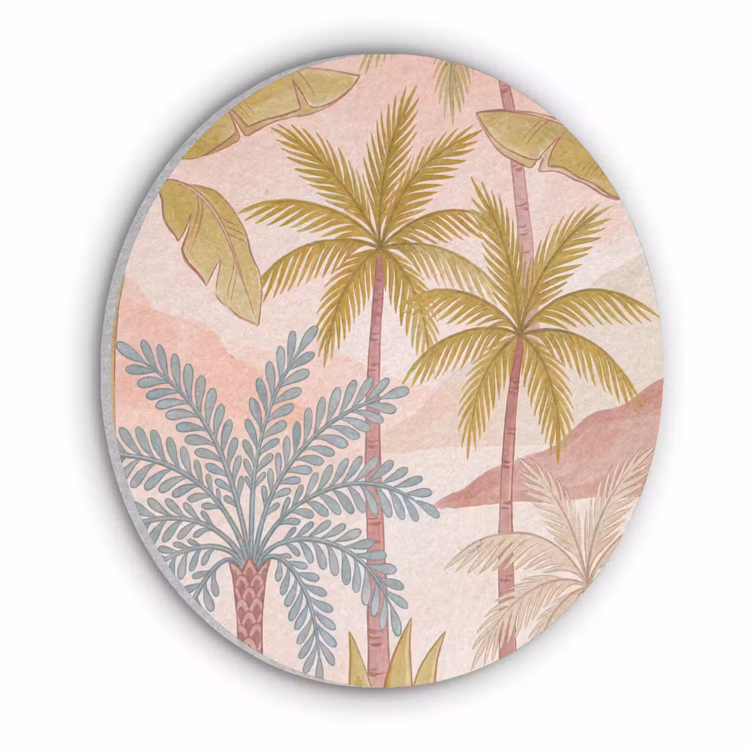 Illustratie - Palmbomen - Kleurrijk Akoestische PET Vilt - Rond klein -3d