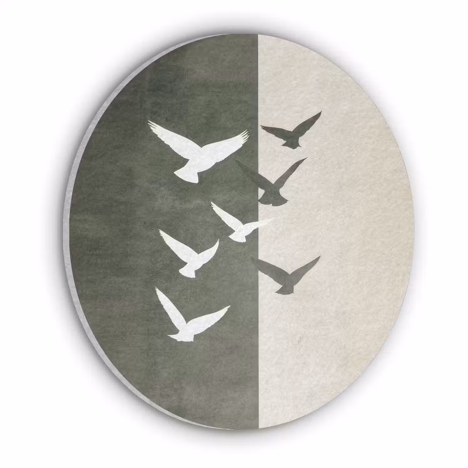 Japandi - Vogel - Groen Akoestische PET Vilt - Rond klein -3d
