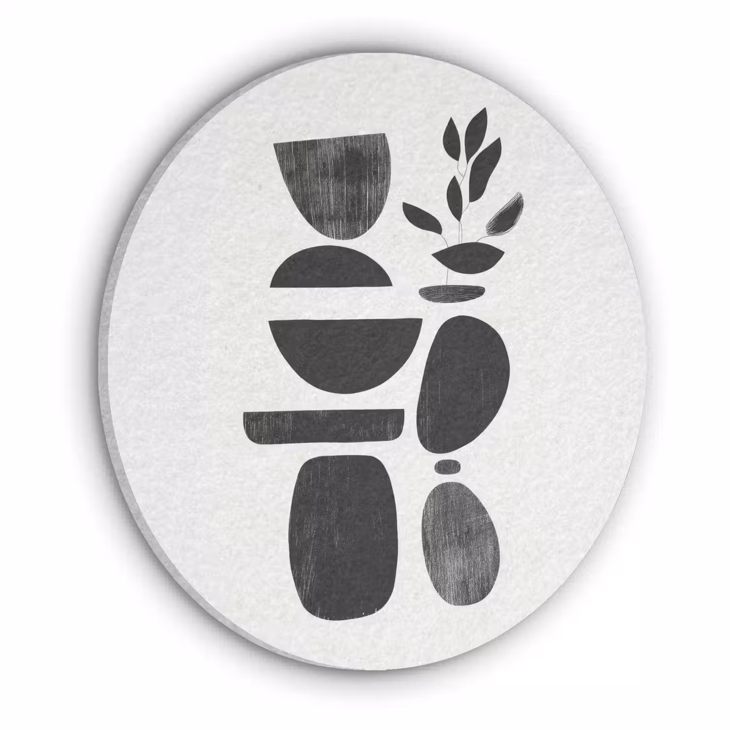 Japandi - Zwart - Abstract Akoestische PET Vilt - Rond klein -3d