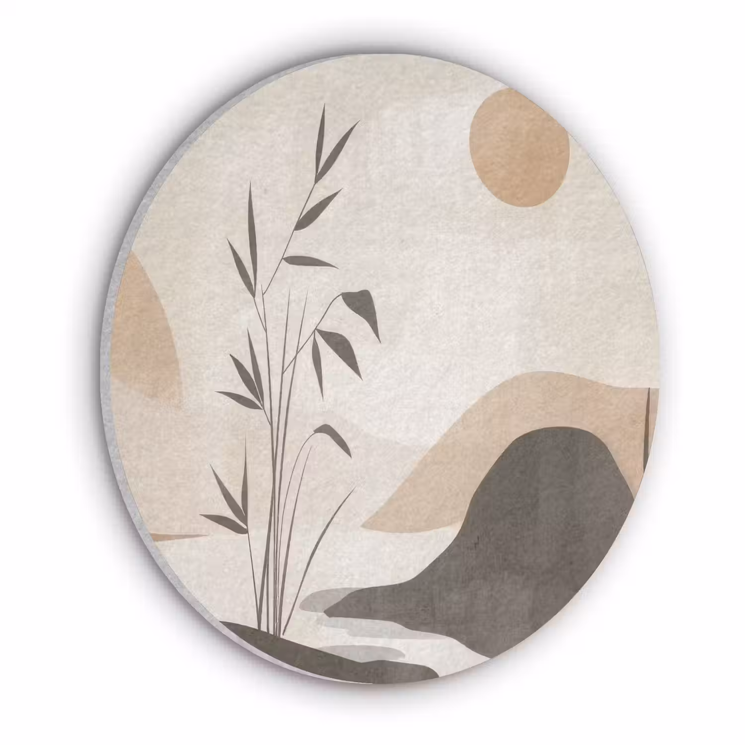 Japandi - Landschap - Beige Akoestische PET Vilt - Rond klein -3d