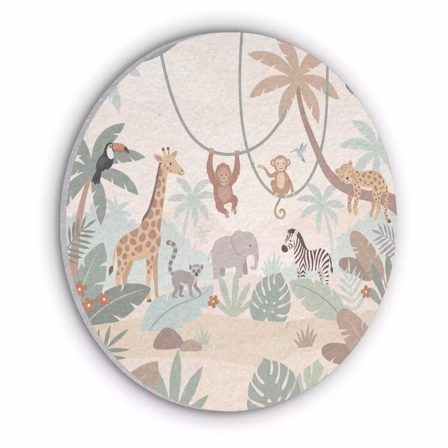 Jungle - Dieren - Groen Akoestische PET Vilt - Rond klein -3d