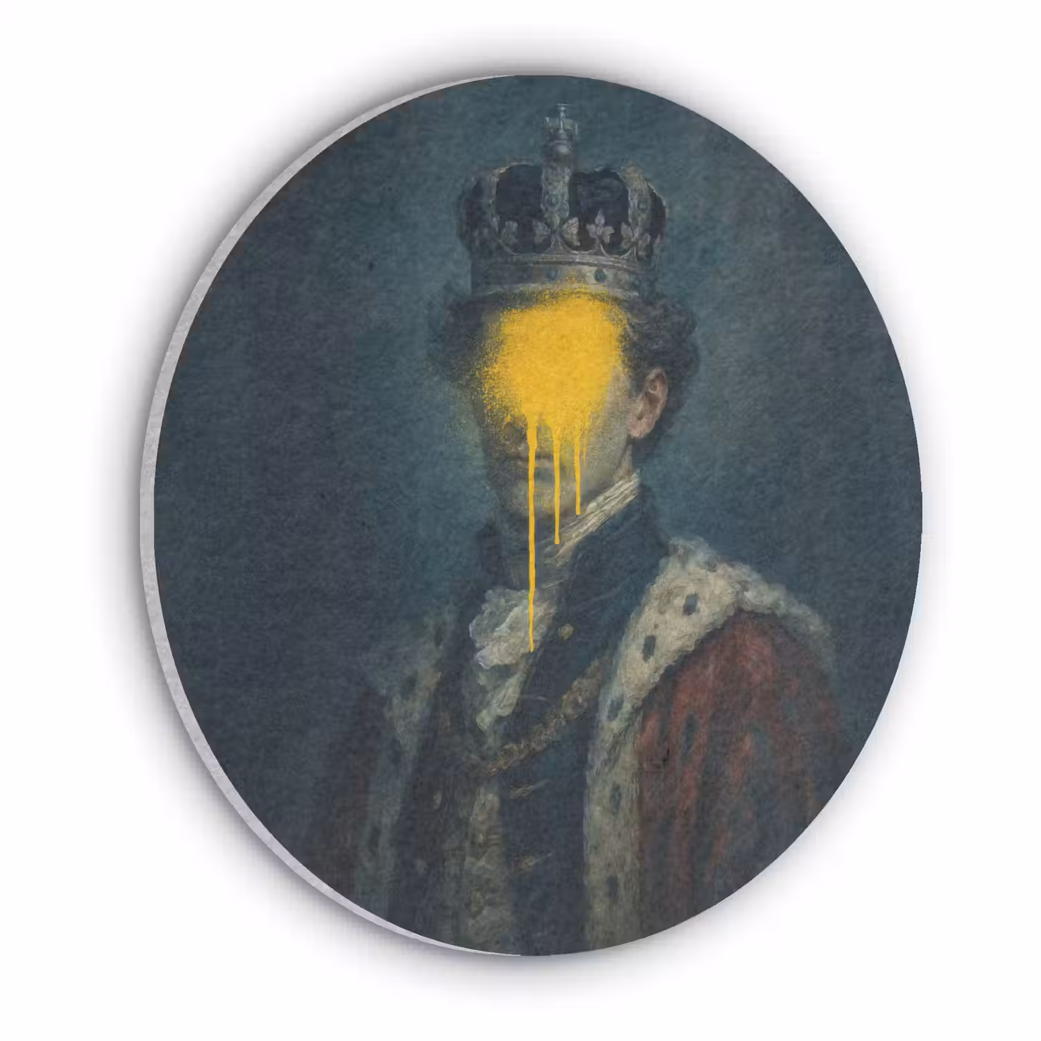 Koning - Portret - Druipende gele verf Akoestische PET Vilt - Rond klein -3d