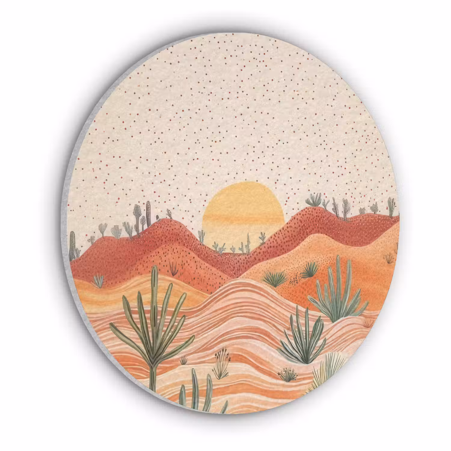 Landschap - Heuvels - Zonsondergang Akoestische PET Vilt - Rond klein -3d