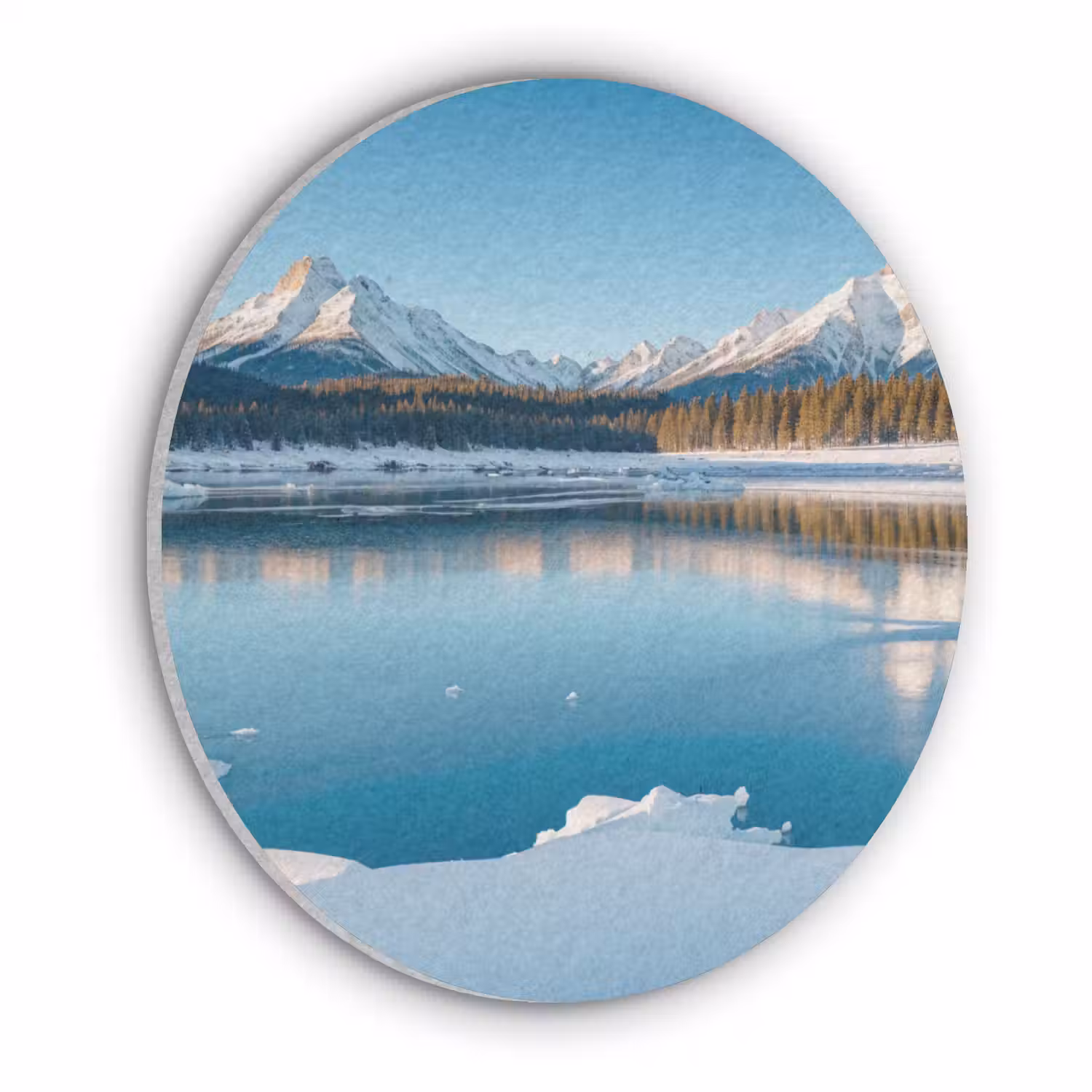 Landschap - Winter - Meer - Bergen - Uitzicht - IJs Akoestische PET Vilt - Rond klein -3d