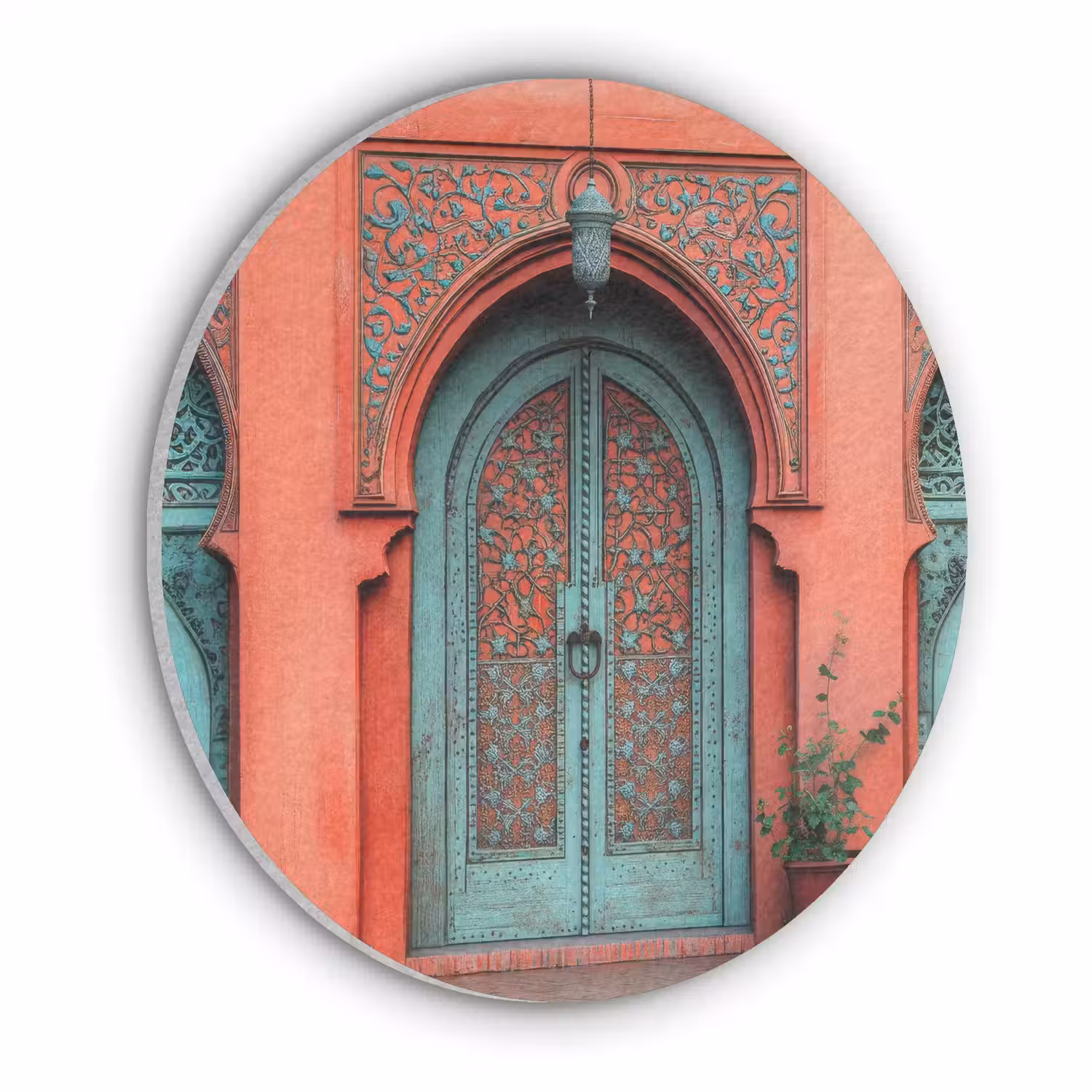 Lantaarn - Deur - Turquoise Akoestische PET Vilt - Rond klein -3d