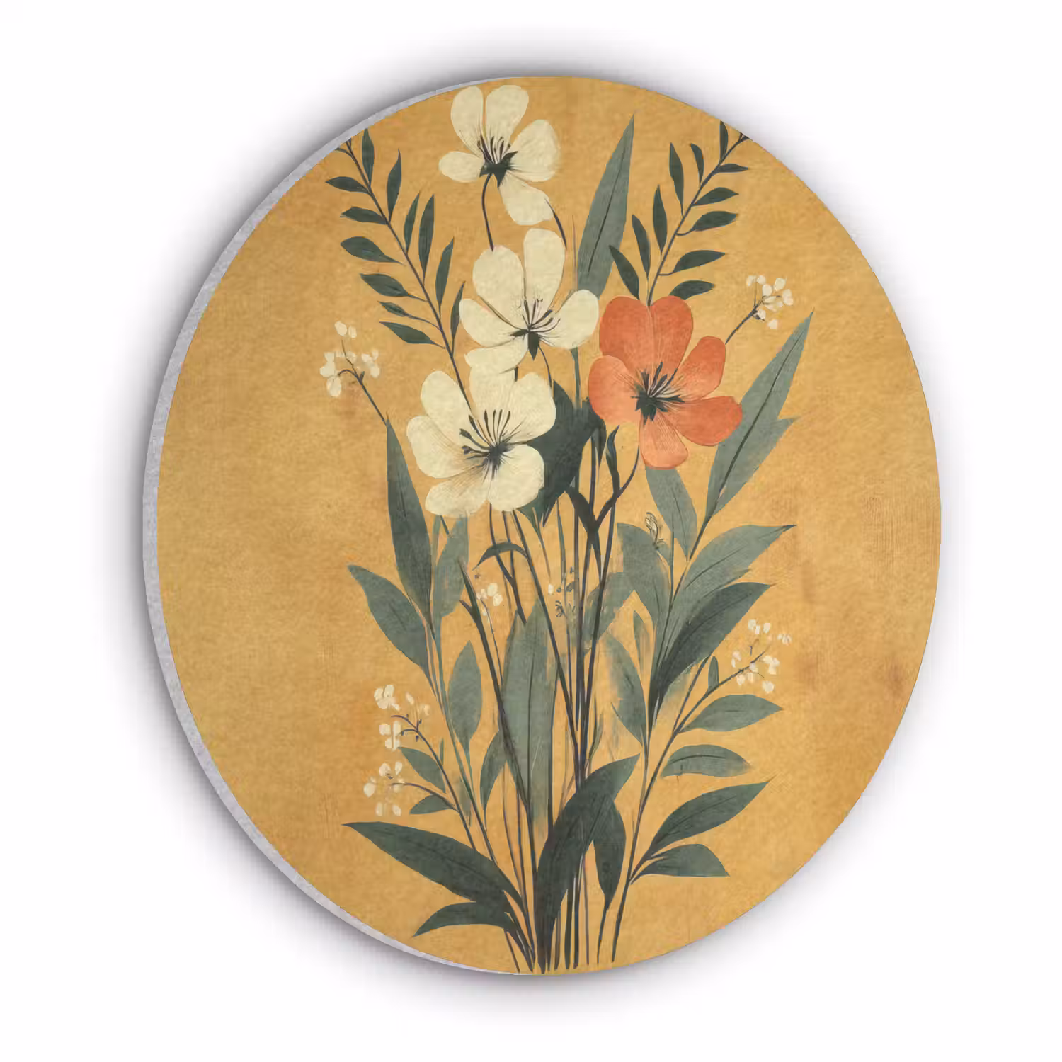 Bladeren - Boeket - Bloemen - Geel Akoestische PET Vilt - Rond klein -3d