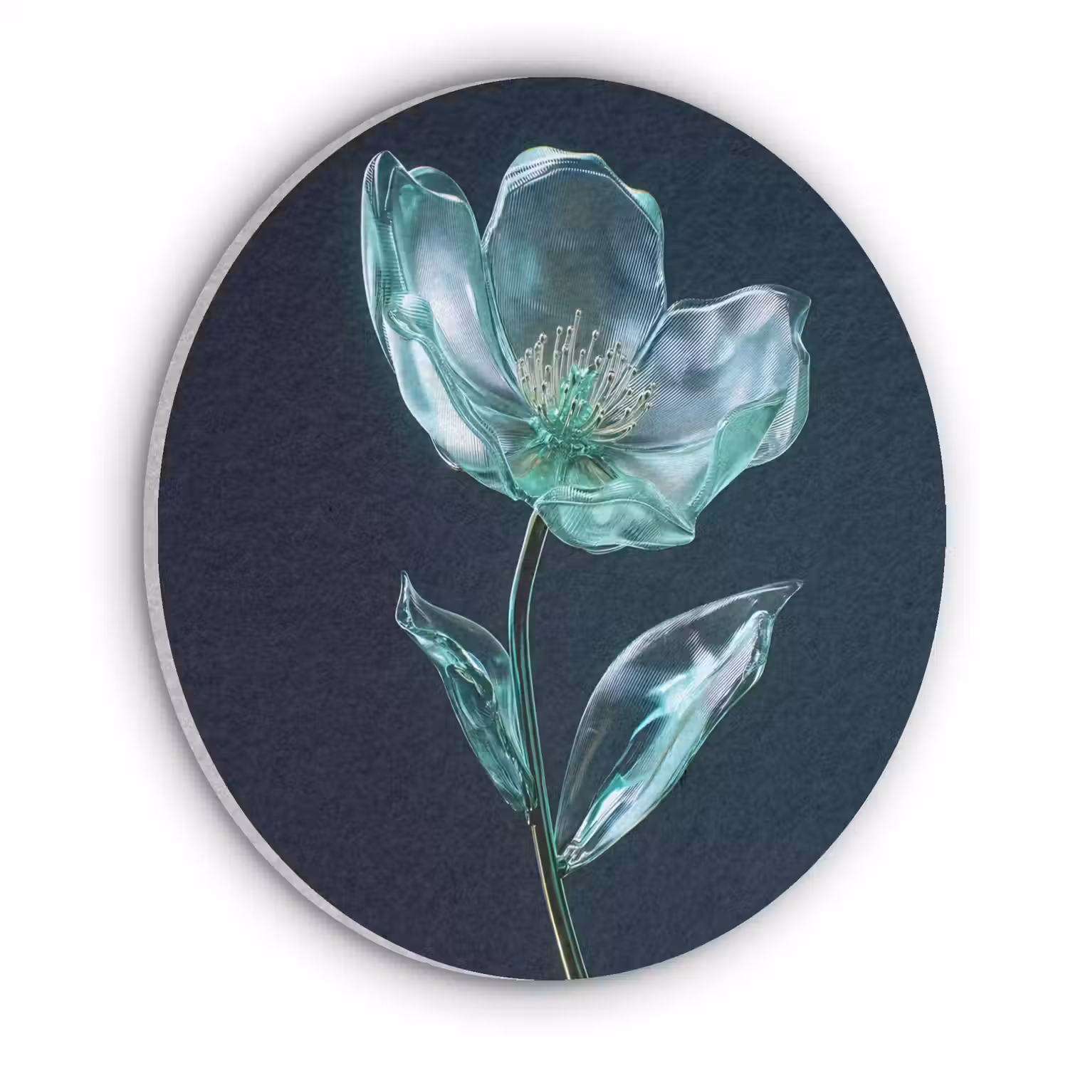 Bladeren - Bloem - Glazen - Donkerblauw Akoestische PET Vilt - Rond klein -3d