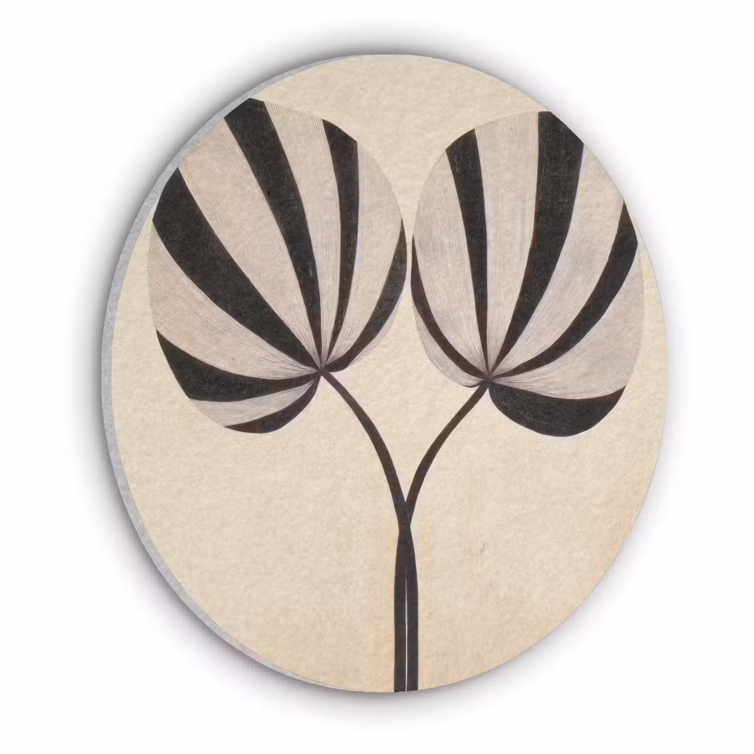 Bladeren - Gestreept - Stengel - Beige Akoestische PET Vilt - Rond klein -3d
