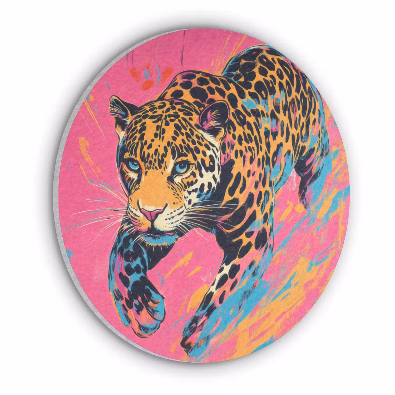 Luipaard - Roze - Oranje - Blauw - Verf Akoestische PET Vilt - Rond klein -3d
