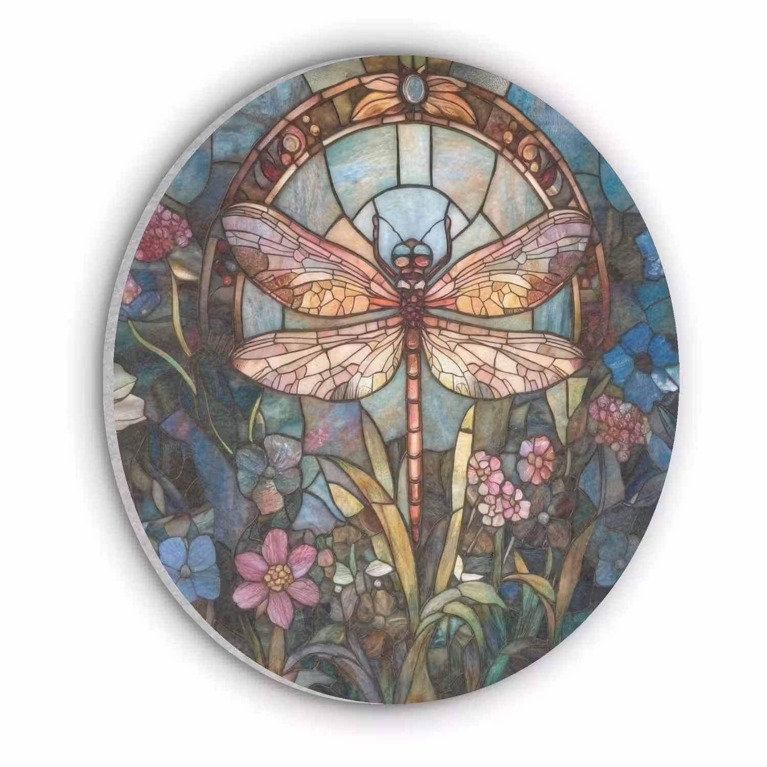 Libelle - Mozaïek - Bloemen - Kleurrijk Akoestische PET Vilt - Rond klein -3d