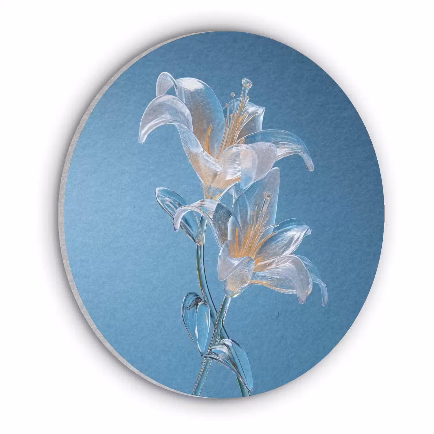Lelies - Blauw - Glazen Akoestische PET Vilt - Rond klein -3d
